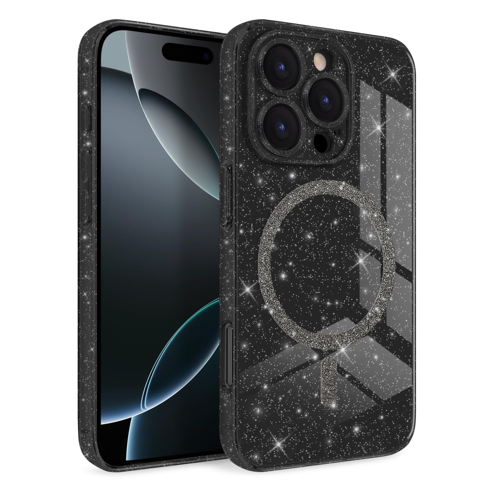 Newseego Custodia Magnetica per iPhone 16 [Compatibile con Magsafe], Ragazze Chiaro Glitter Schermo Fotocamera Antiurto Protezione Paraurti Antipolvere Cover per iPhone 16-Bianco