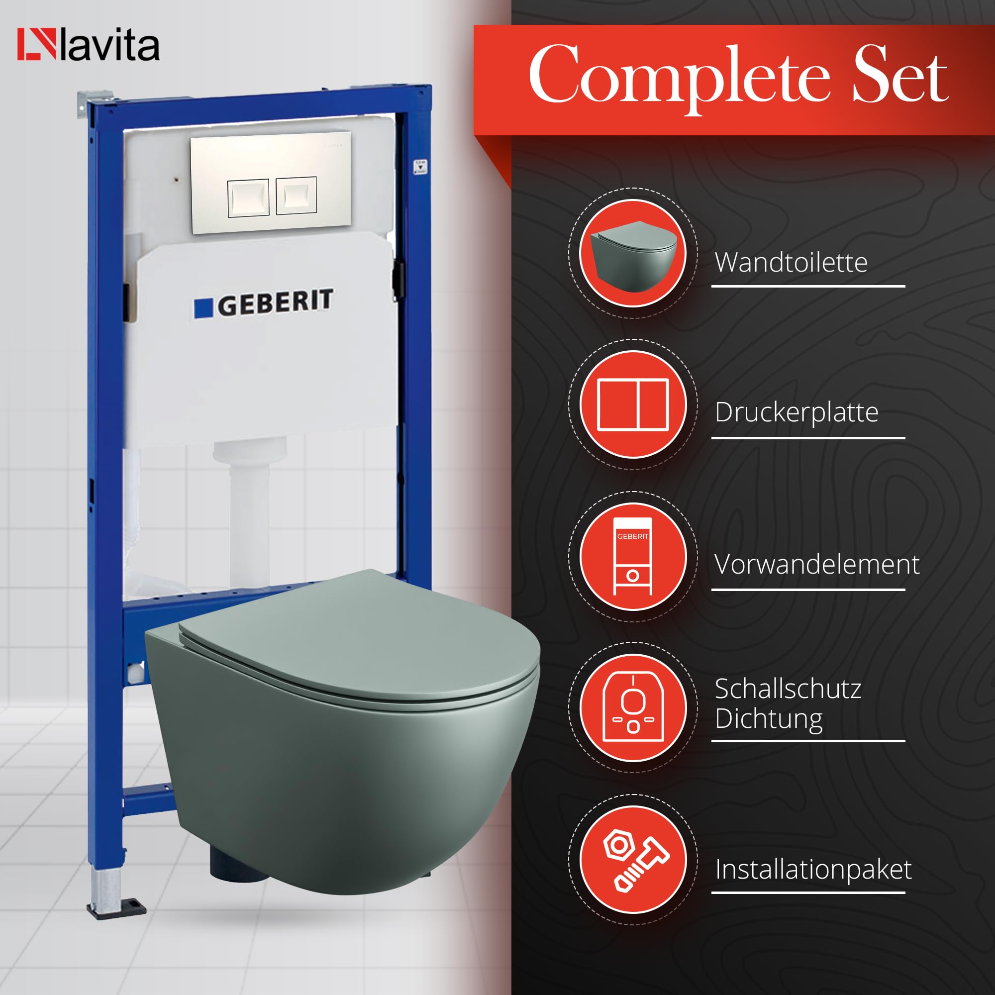 Lavita Duofix Basic Ensemble WC encastré avec élément de chasse d'eau + abattant de WC + panneau de commande Delta 25 avec bouton blanc