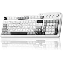 Aula F3099 Wireless Keyboard with Media Knob, Tri-Mode BT5.0/2.4GHz/USB-C Cute Creamy Keyboard with Number Pad, RGB Backlit Gaming Keyboard, Quiet Typing Computer Keyboards for Office Laptop/PC