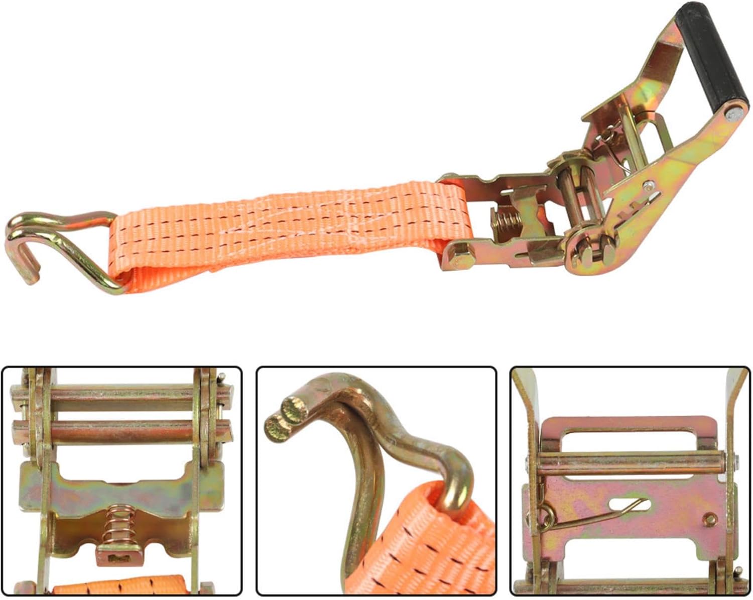 1.5Inch * 15Ft 4000 Pound Heavy Duty Ratchet, Hooked Ratchet Sling Tool, Orange, with a Load Capacity of 1800Kg, 10PCS