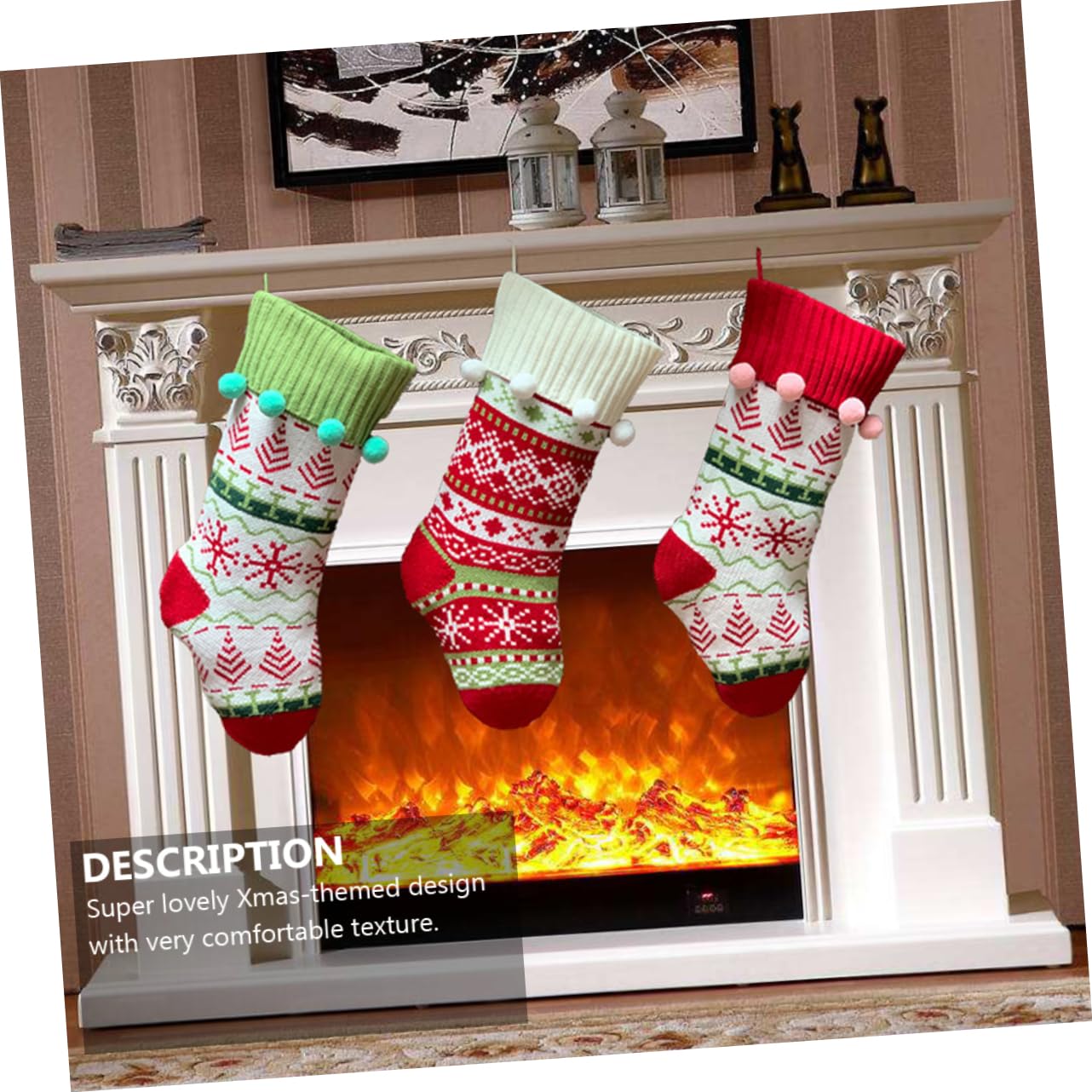 GLEAVI 3 Piezas Medias de Decoración Navideña Calcetines de Punto para Árbol de Navidad y Chimenea de Obsequio Navideñas Colgantes para Dulces Decoración para Árbol de Navidad Casa