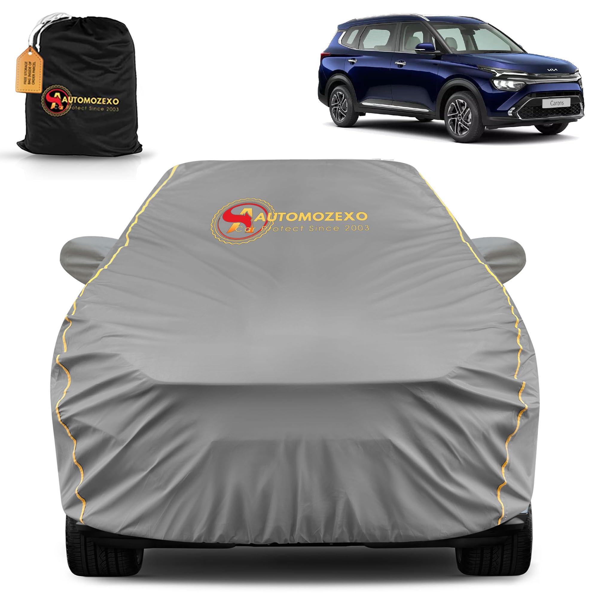 Kia Carens Cover Waterproof uvray dust ding Outdoor Indoor Parking Protection Piping Design with Mirror antena Pocket Buckle Hook Full Elastic Better Fitting for All kia carens | Grey