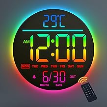 Mee 2ou 10" Digital Wall Clock With Night Light, Alarm, Remote Control, 11 RGB Color Auto-Brightness, Temperature, Date And Day, Modern Electric LED Wall Clock for Bedroom, Living Room