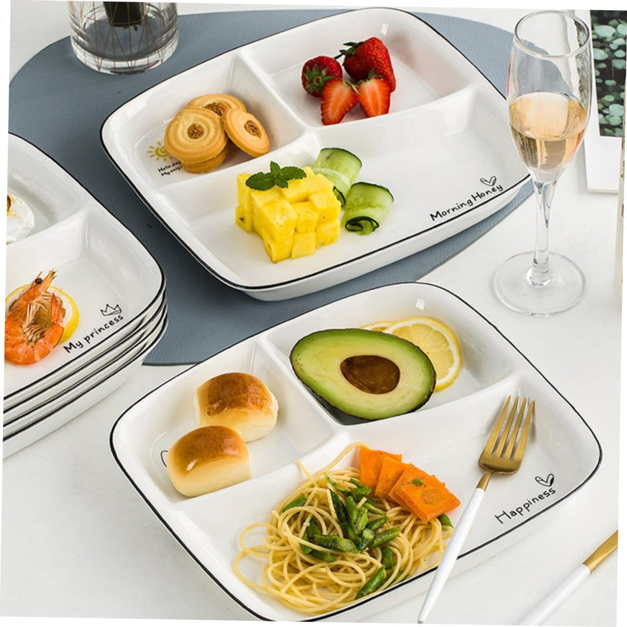 Ceramic Divided Breakfast Plate Three Grid Tray for Home Use Fixed Breakfast Dish Elegant White Design for Single Serving Meals