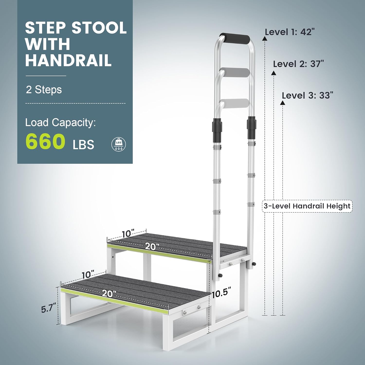 RV Screen Door Handle Cross Bar Adjustable from 21.7" to 33",RV Step Stool with Handrail, 2 Step Stool with 1 Handrail