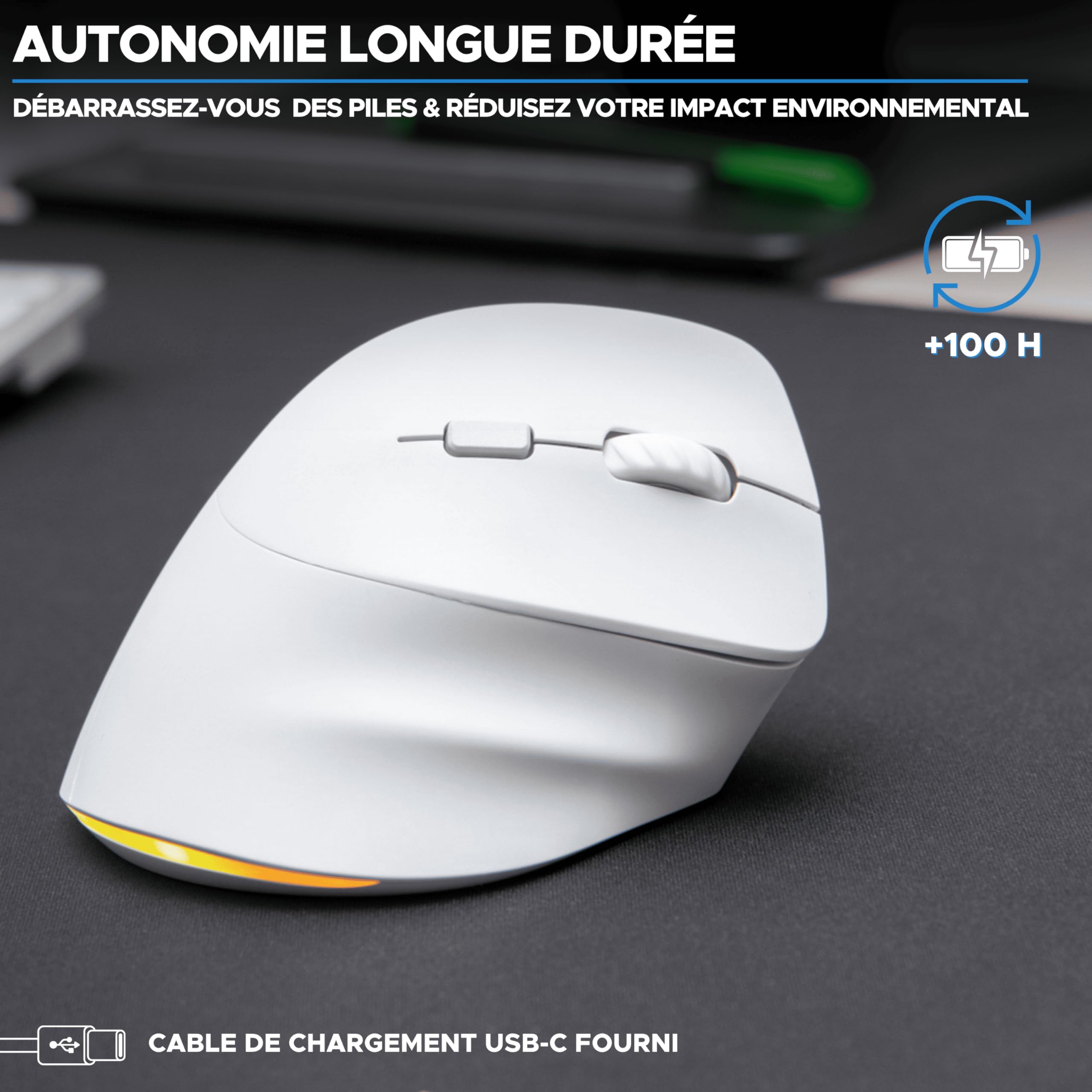 Bluestork - Ergonomiczna mysz bezprzewodowa, połączenie 2,4 Ghz + Bluetooth, 800-2400 DPI, 6 przycisków, LED RGB - ergonomiczna mysz pionowa, zapobieganie bólom - PC, Mac, IPAD, tablet, praworęczny