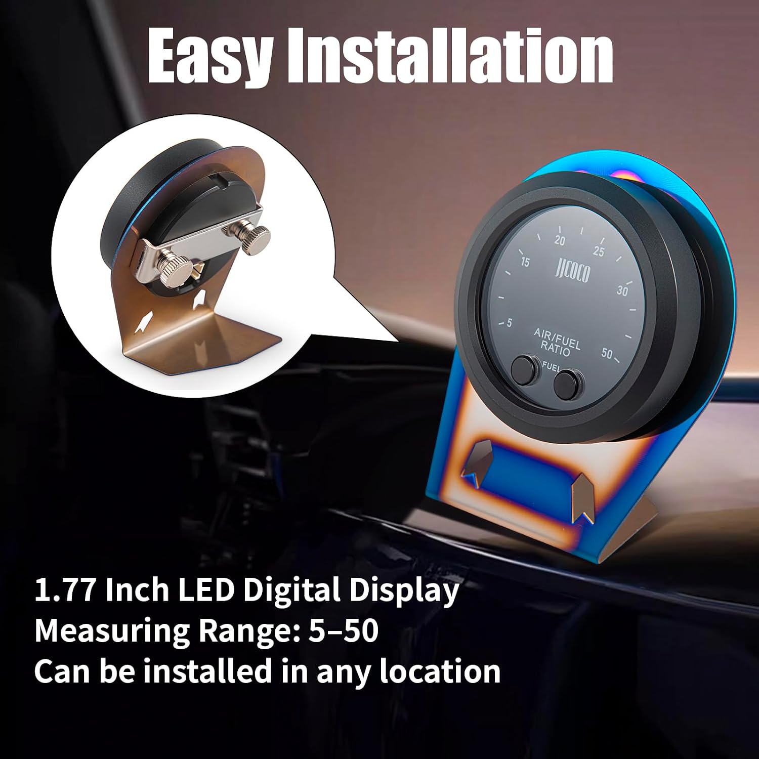 Wideband UEGO Multi-Fuel Air/Fuel Ratio AFR Gauge Kit with Integrated Controller Gauge LSU 4.9 O2 Sensor Mounting Bracket, 2-1/16" Digital Display Universal
