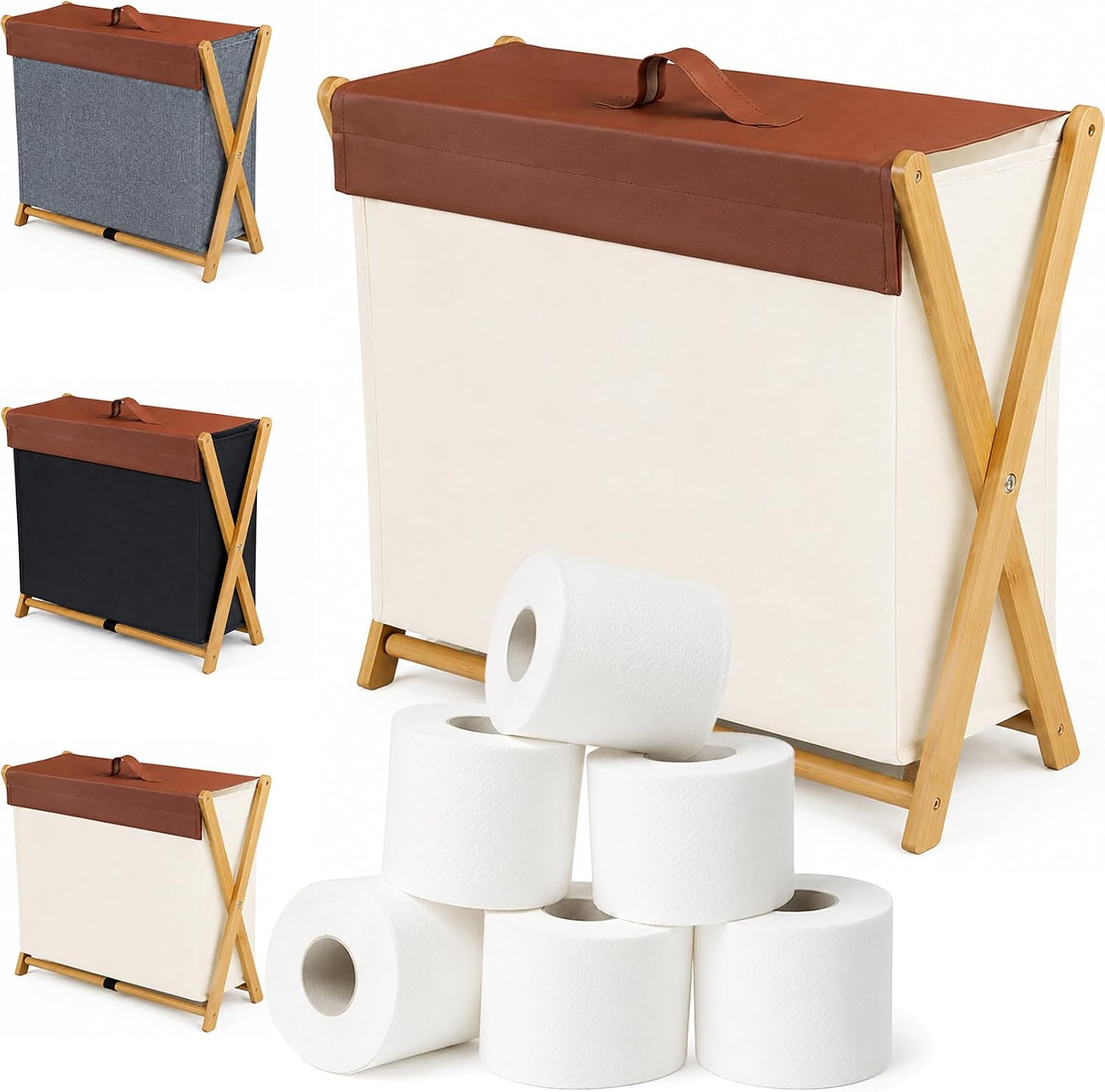 Toilet Paper Storage, Portable Bamboo Bathroom Organizer with Lid