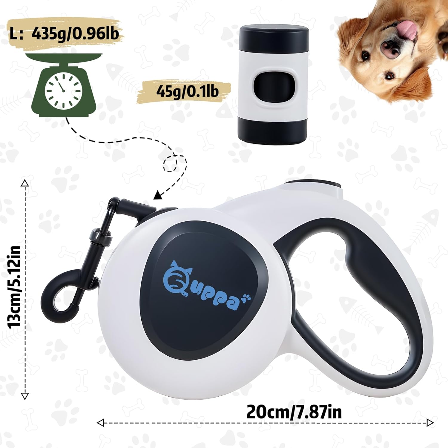 16 ft Retractable Dog Leash 4-in-1 Dog Leash with LED Light,Dispenser,Poop Bags,Quick Lock Braking and Non-Slip Handle,360° Tangle-Free for Dogs up to 66lbs,Black,L