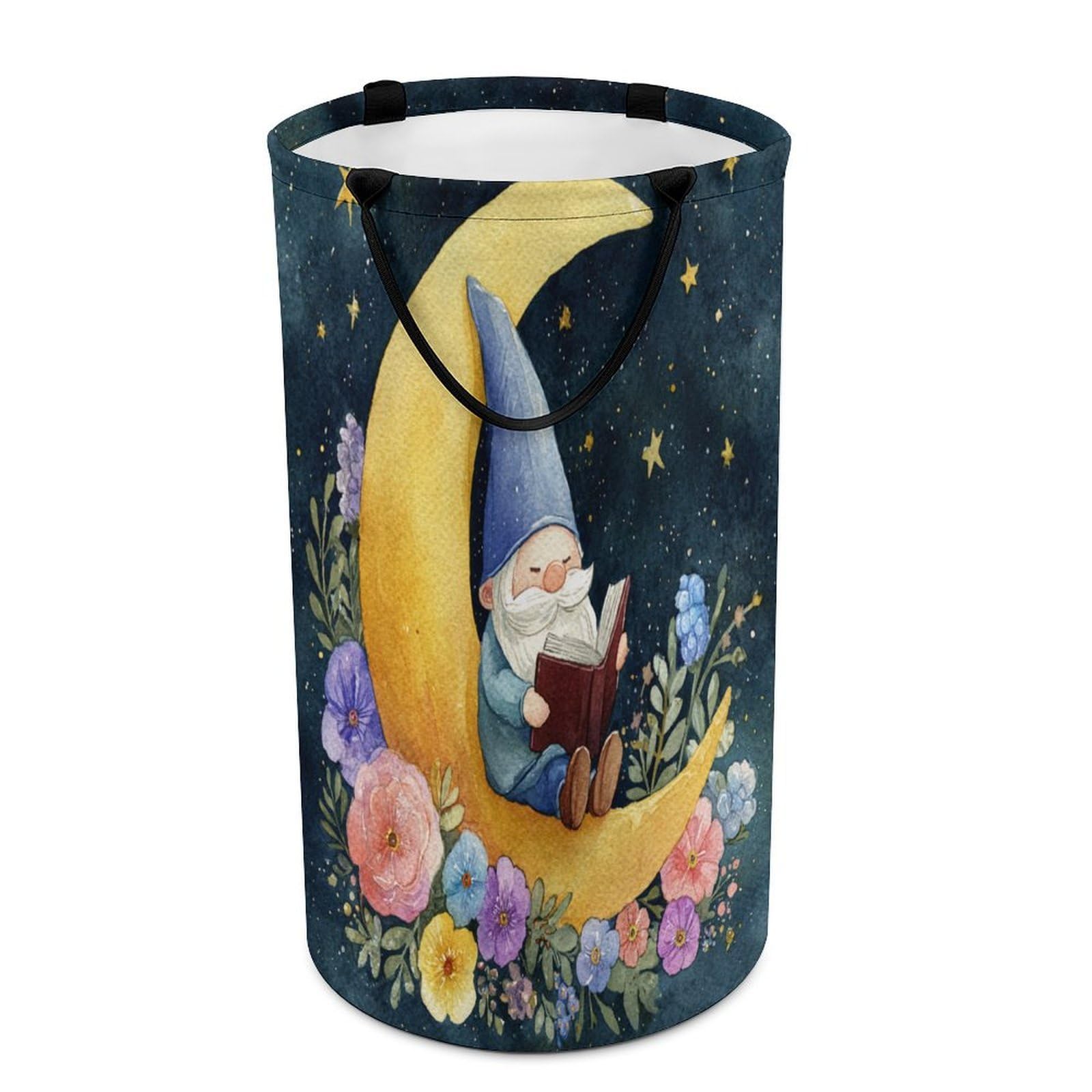 LUYYSKY Funny Abstract Cute Gnome Collapsible Dirty Clothes Basket, Fantasy Anime Moon Starry Night Galaxy Gnome Pattern Pattern Portable Clothes Storage Basket