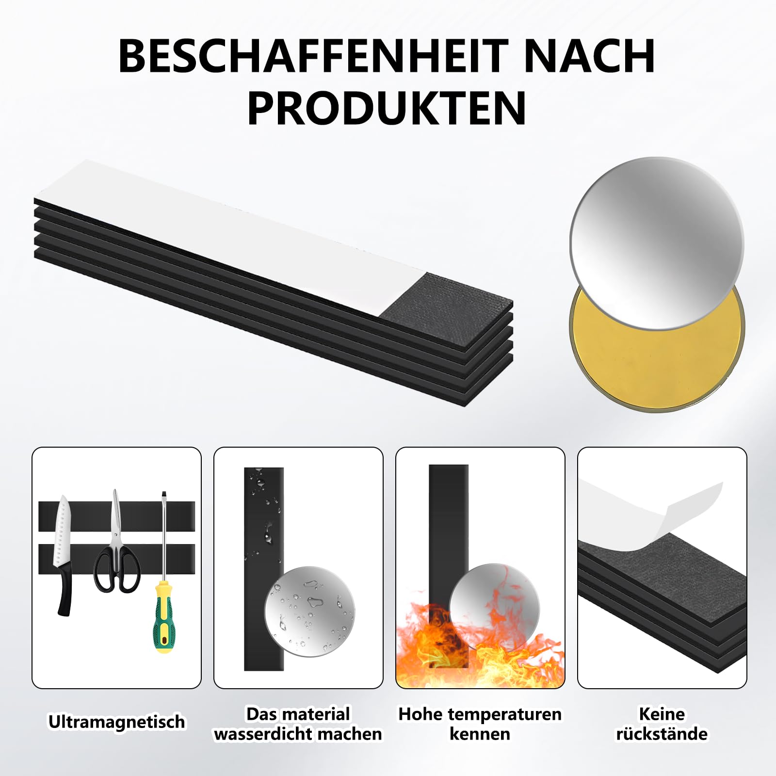 24 Stück Magnetstreifen Magnetklebeband Selbstklebend Stark 150x25x2xmm, 24 Stück Metallplättchen Selbstklebend Set 40mm,Zuschneidbar,mit Kleberückseite