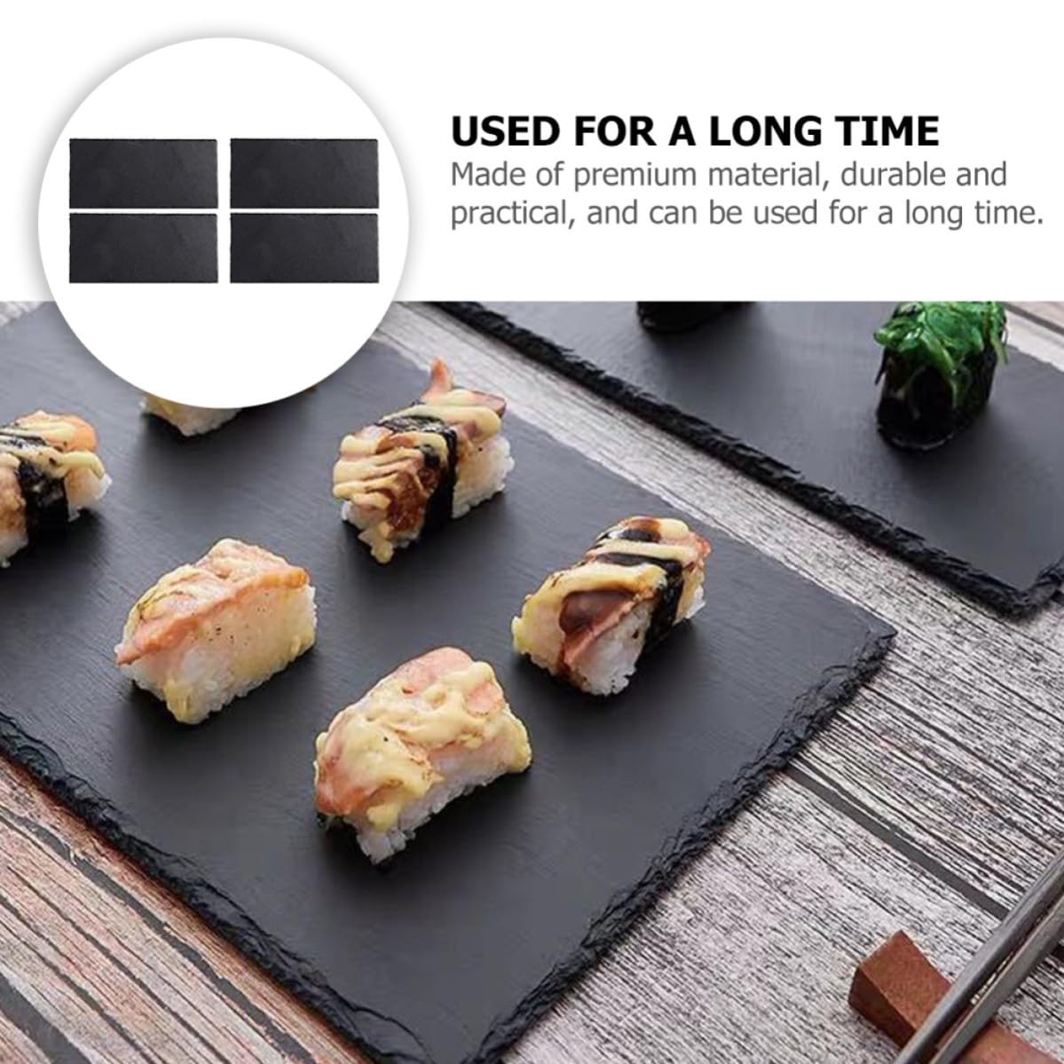 Plato Rectangular de Pizarra Negra, Juego de 4 Piezas