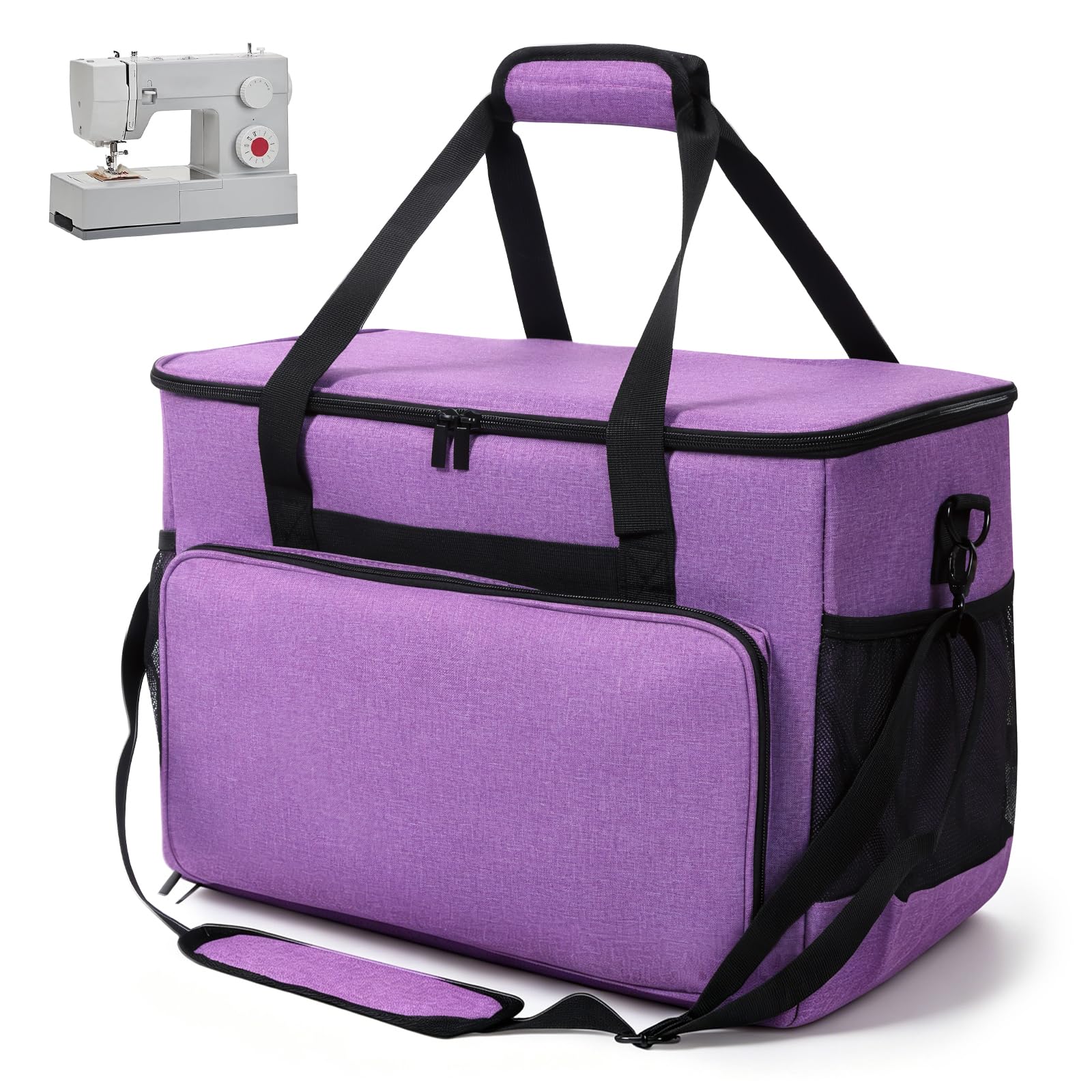 CBWERBB Sewing Machine Carrying Case,43x24.5x32cm Sewing Machine Tote Bag,Universal Travel Carrying Bag with Padding Shoulder Strap and Multi-Pockets for Most Standard Machines and Supplies(Purple)