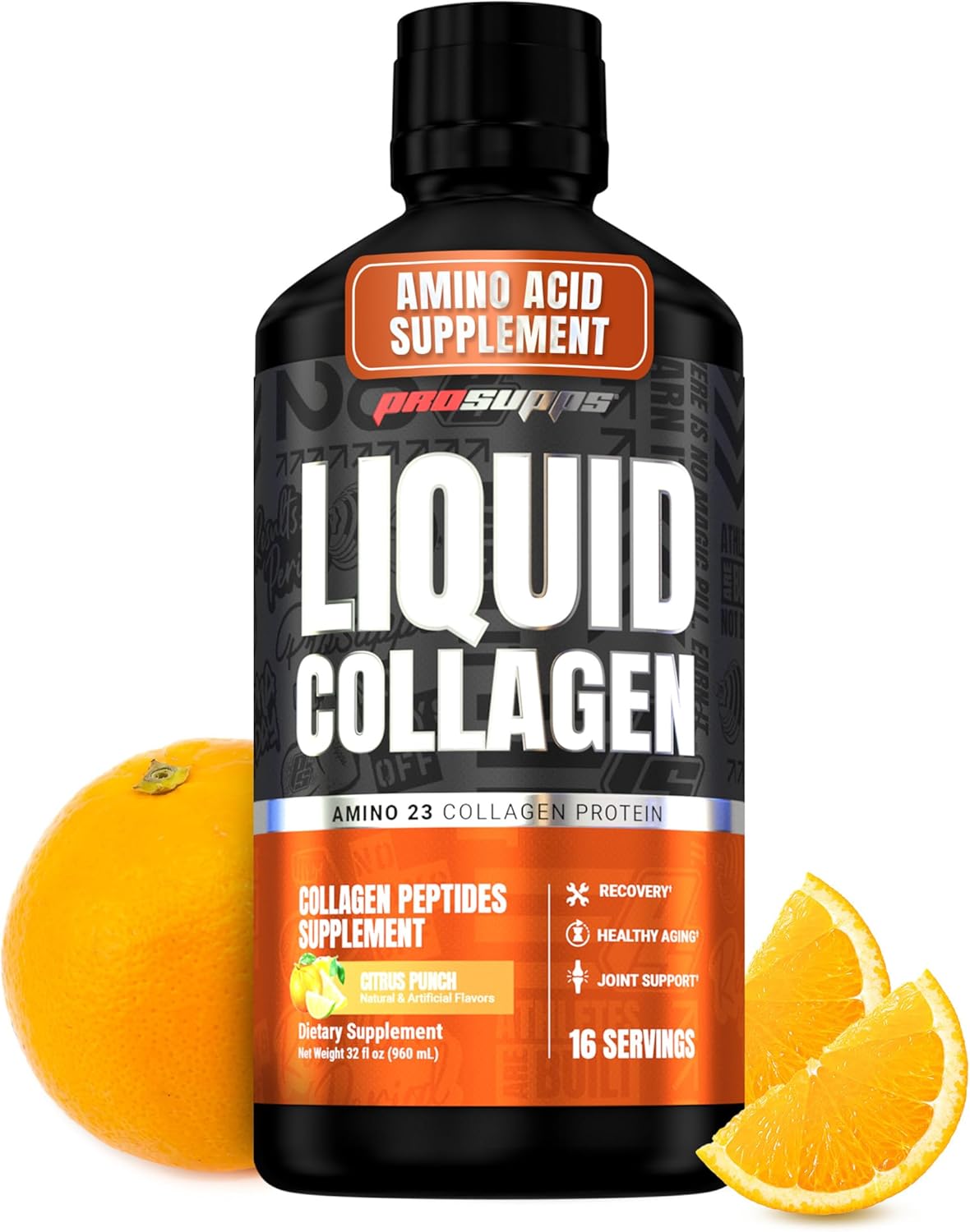ProSupps Amino23 Liquid Collagen Shots, Citrus Punch - Collagen Peptide Post Workout Supplement Supports Healthy Aging, Joints, Skin & Hair - Gluten-Free & Zero Sugar - 16 Servings