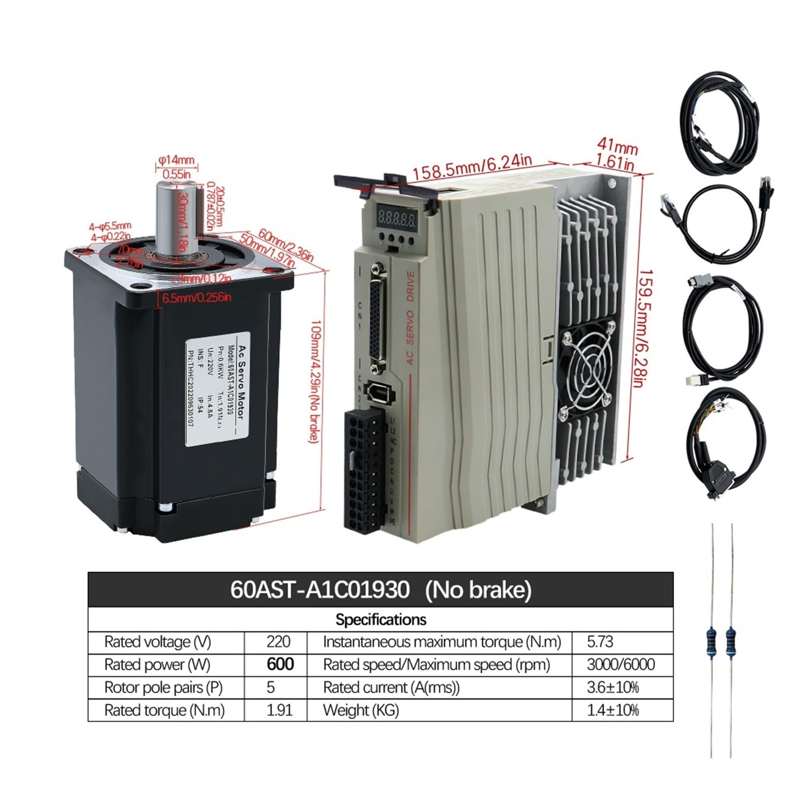 Serwosilnik 400w 600w 750w 1000w sterownik serwo 17-bitowy enkoder absolutny AC110V 1,27Nm-3,8Nm 543ozin do grawera CNC(600W)