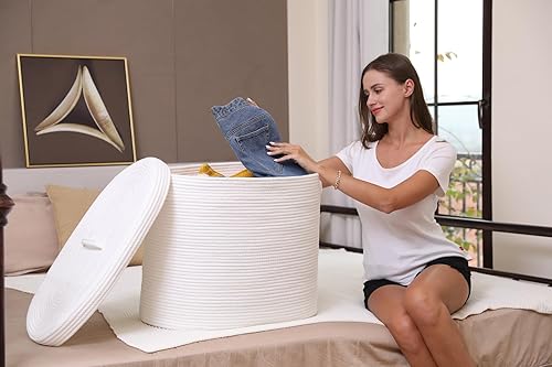 Miniatura 89 de Cesta de almacenamiento rectangular extragrande de 22 x 14 x 18 pulgadas con tapa, cesta de almacenamiento grande de cuerda de algodón, cesta