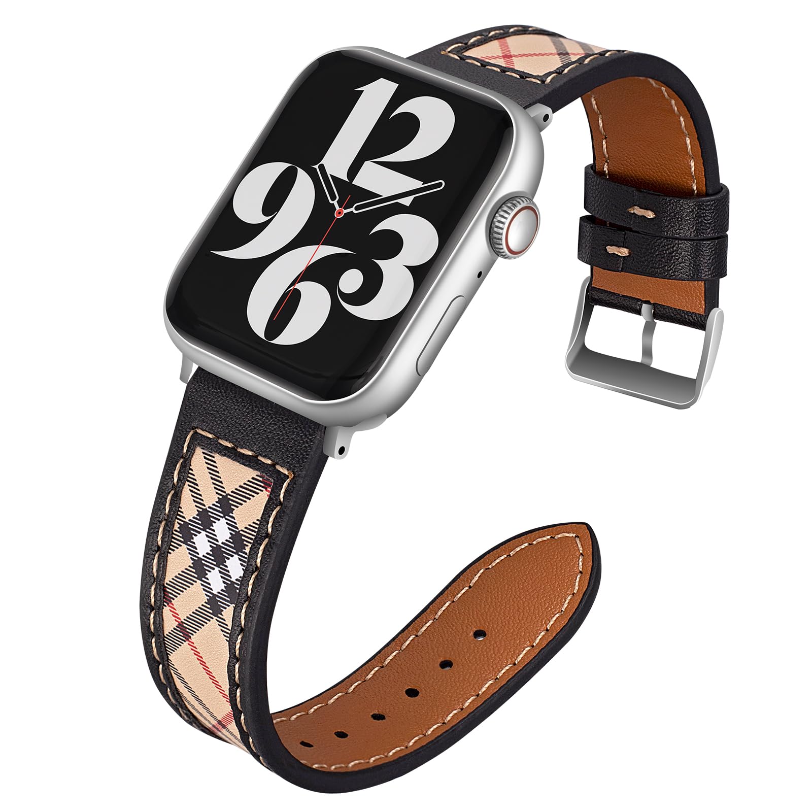 DIFFUYAODesigner Luxury Watch Band Compatible with Apple Watch 38mm 40mm 41mm 42mm 44mm 45mm 49mm,Genuine Leather Strap Classic Bands Buckle compatible with iWatch Series 8/7/6/5/4/3/2/1/Ultra/SE for Women Men