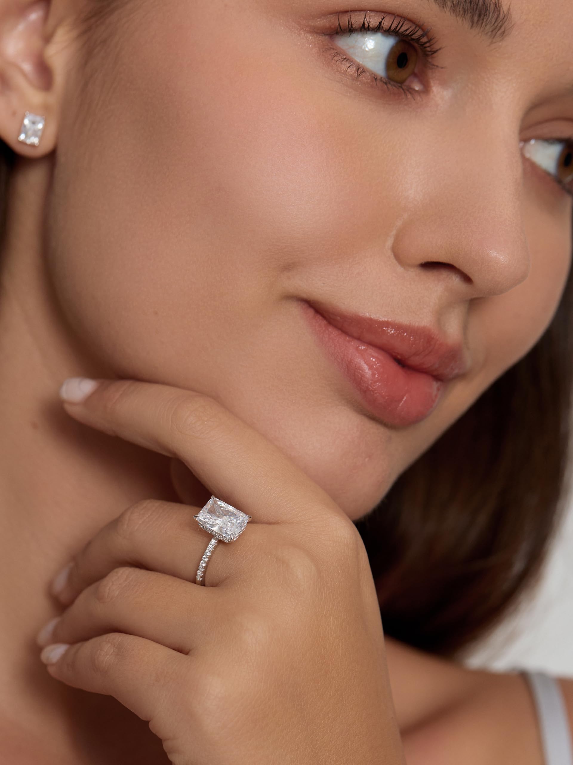 Michooyel S925 4ct Radiant Cut Cubic Zirconia Anelli di fidanzamento per le donne Anello nuziale Anello di promessa Fede nuziale in argento sterling