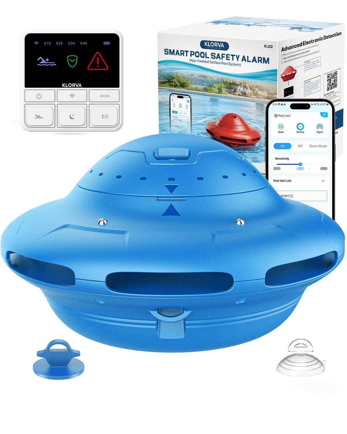 Photo 1 of KLORVA Smart Pool Alarm for Kids & Pets (Blue), Up to 20x40ft