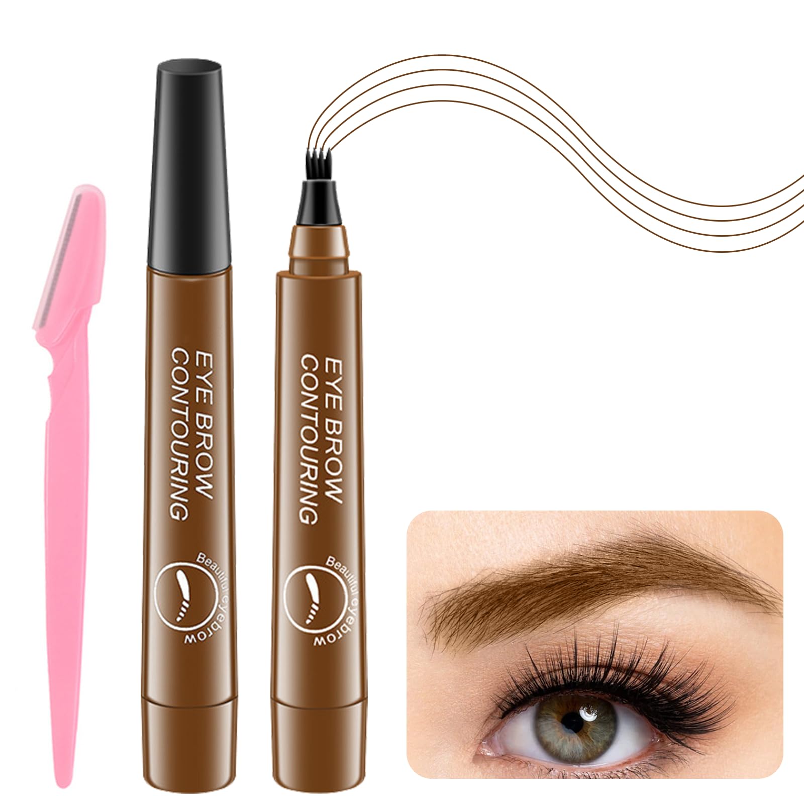 WANGYI Lápiz de cejas, lápiz de cejas, dibujo de vello microblading, lápiz de cejas resistente al agua, efecto microblading, cejas anjoize (marrón claro)