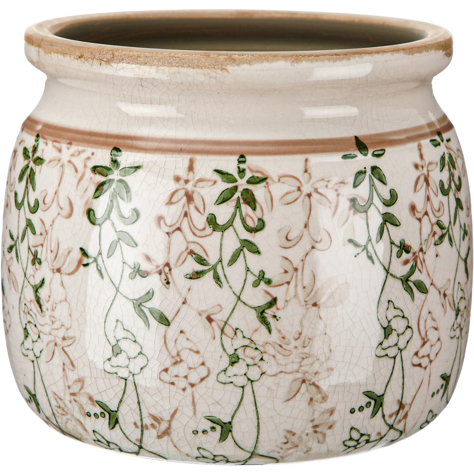 Ninehaoou Vintage Planter Large Ceramic Plants Pot Beige Green Vining Lvy Ice Crack Cottage Scroll Vase Flower Vase Pot Indoor Plants Home Kitchen Decor Farmhouse Antique Decorative Gifts