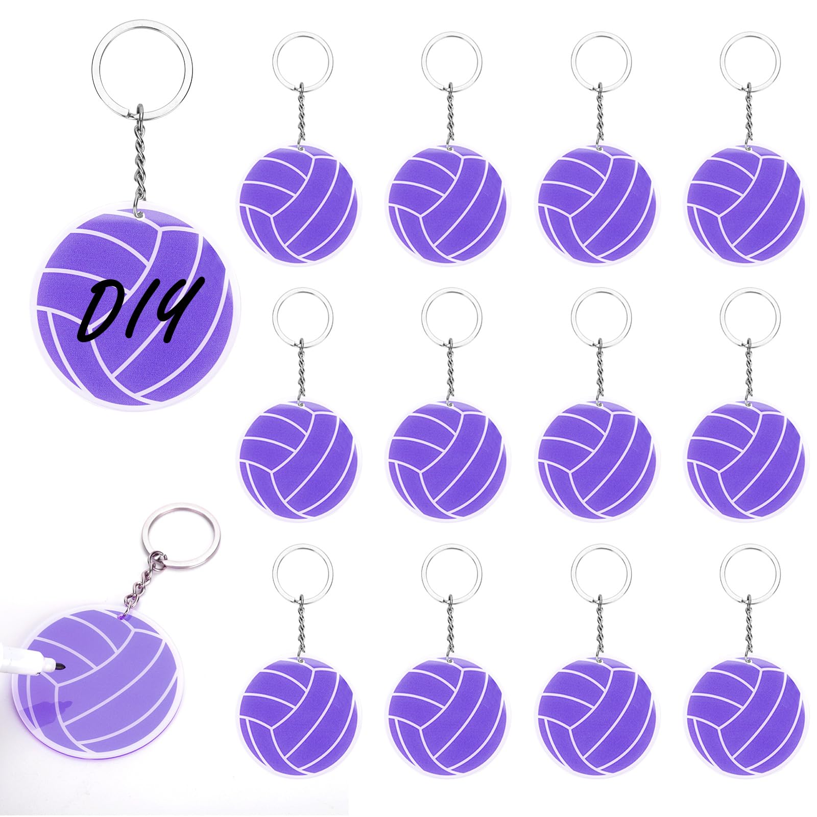 XIHIRCD 12pcs Volleyball Keychains, Acrylic Volleyball Key Chain Ring Volleyball Gifts Stuff for Team Teen Girls Boys Sports Party Favors Birthday Gift Backpack Charm Key Decorations