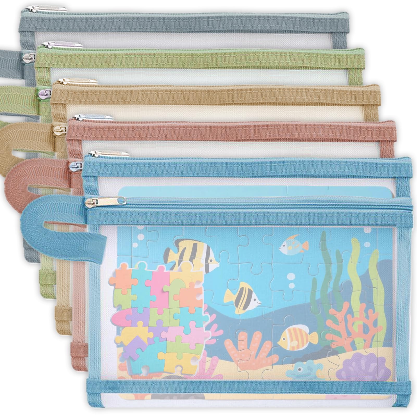 AlGuirnex 5pcs Mesh Toy Storage Bags, A5 Double-Layer Nylon Mesh Zipper Pouch Bags for Board Games Puzzles Building Blocks Scrapbook, Clear Kids Toy Storage for Classroom, Home & Office Supplies โ image 1