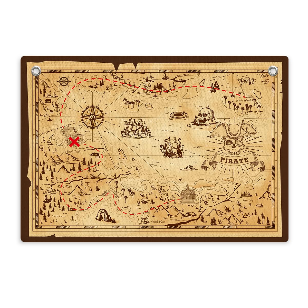 Pirate Treasure Map Background Banner Flag 28.5×20 Inch,Vintage Nautical Canvas Prints Wall Art Decor,Vintage Pirate Treasure Map Banner Flag Wall Hanging Decor for Living Room Bedroom Office House