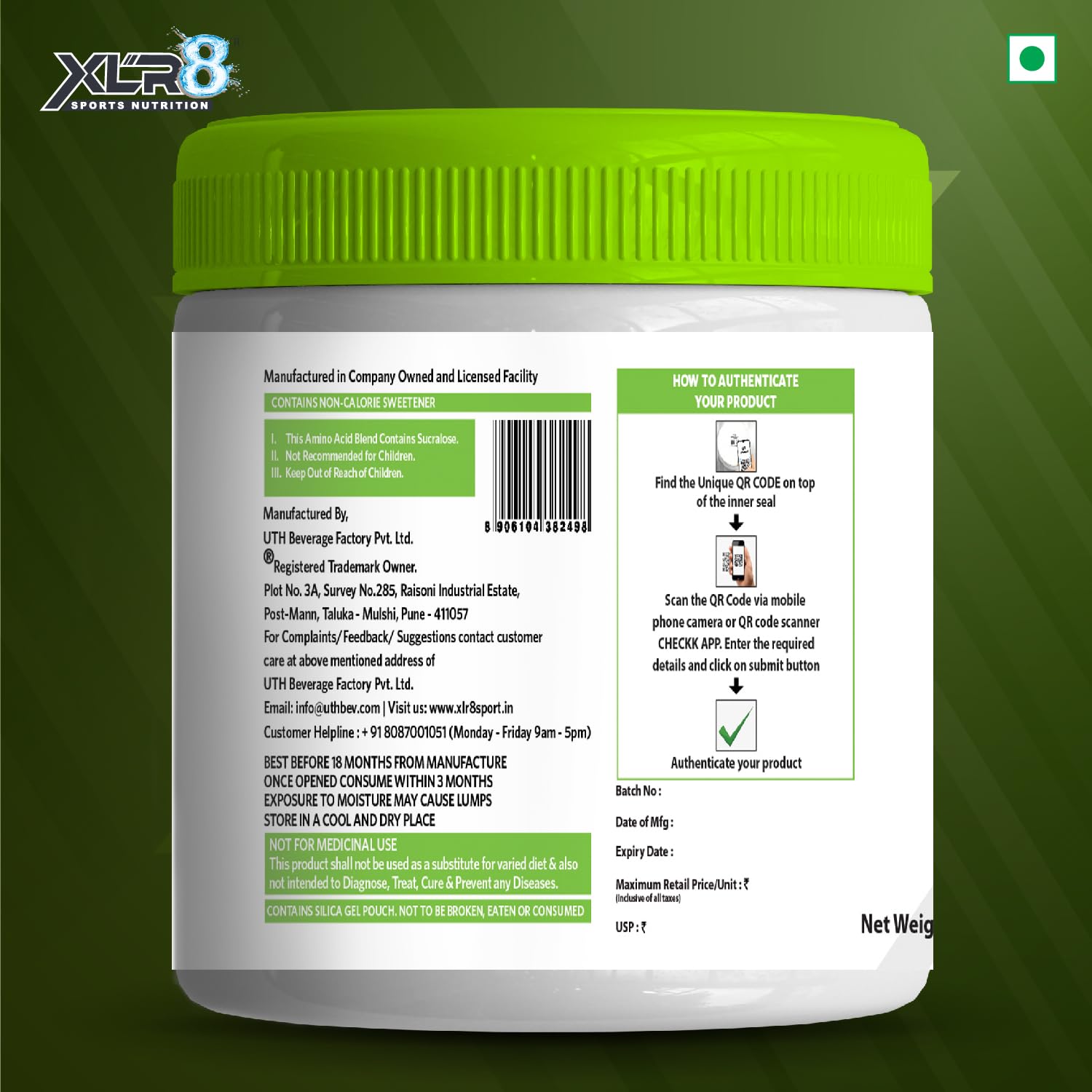 XLR8 BCAA++ Powder Supplement 2:1:1 with Vegan Instantised BCAA 5000mg,1500mg Glutamine, 500mg Arginine &180 Electrolytes (225 g (Pack of 1), Watermelon) 3