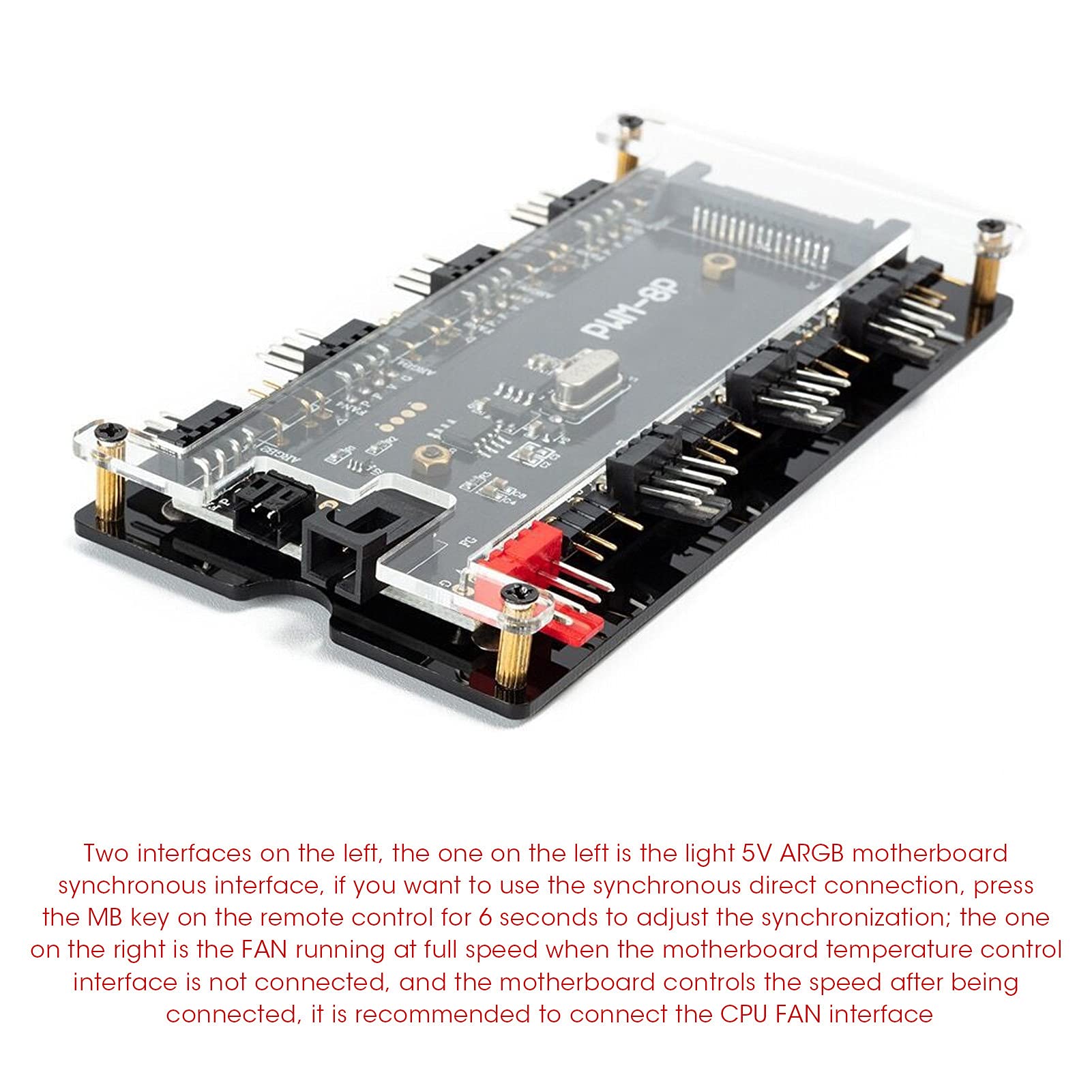 Socobeta Case Fan Hub PC Fan Controller ARGB PWM Hub 8-portowy 5V z 21-klawiszowym Pilotem do Zasilania Synchronizacja Płyty Głównej