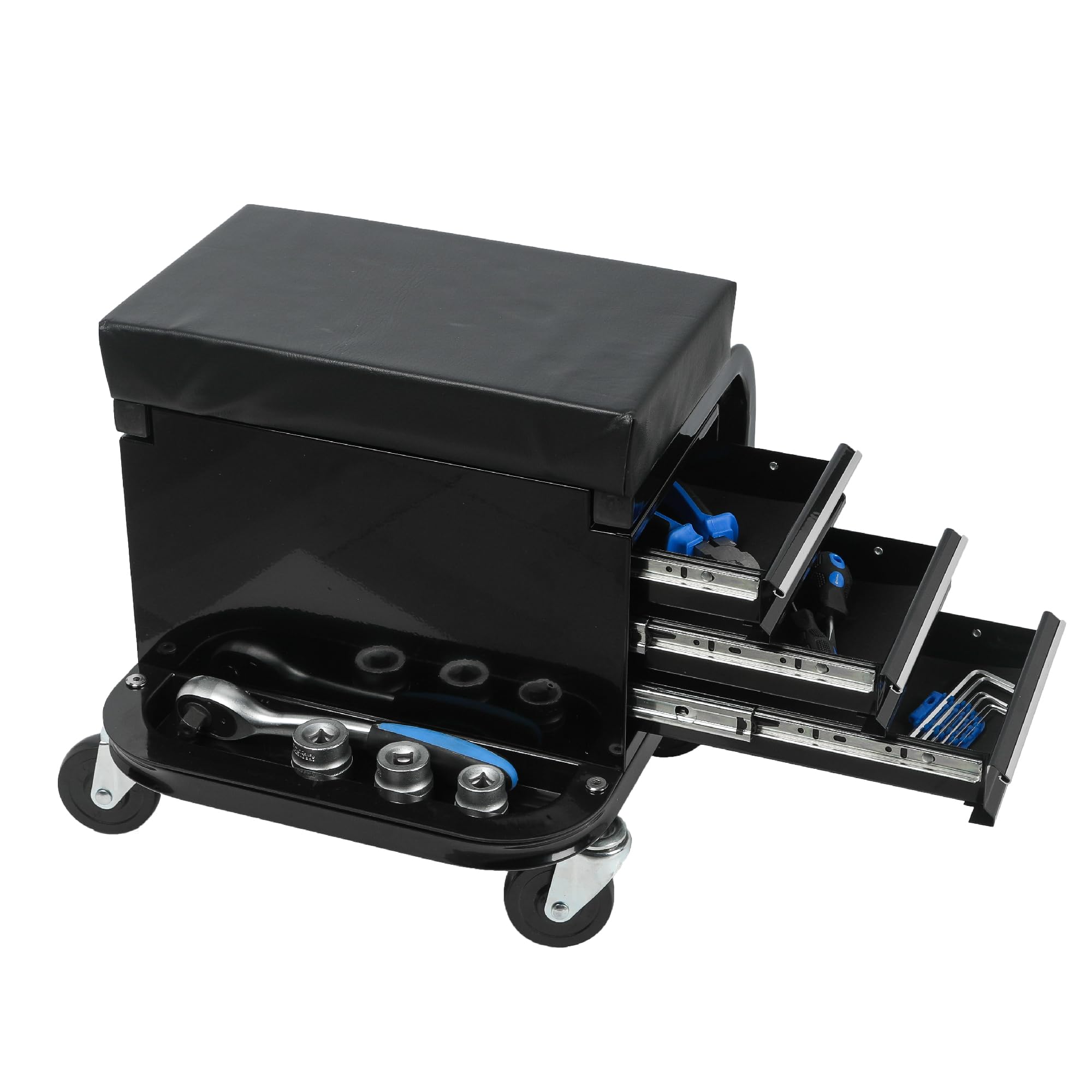 Rolling Creeper Garage/Shop Seat with Three Built-in Drawers, Rolling Tool Chest