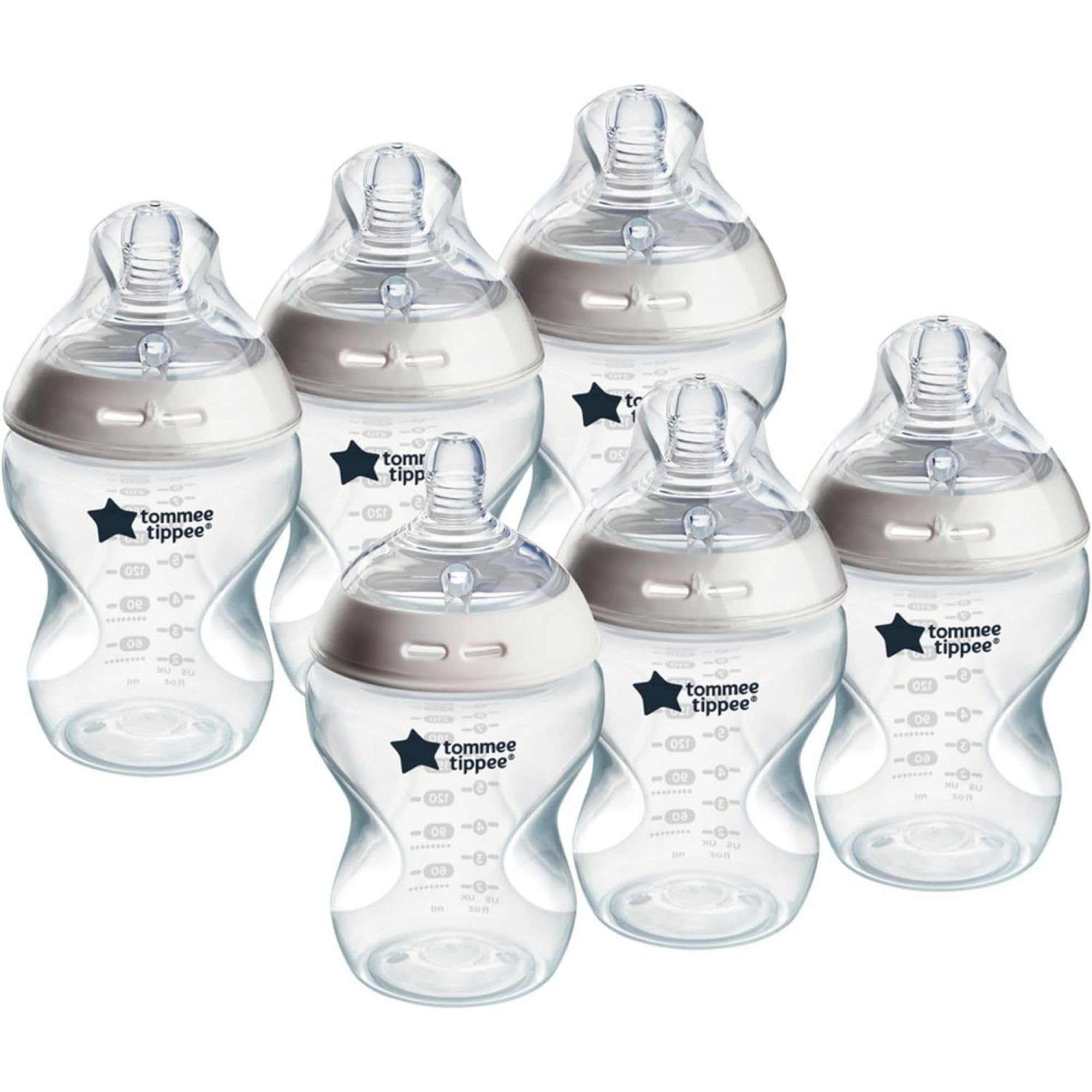 Tommee Tippee Baby Bottles, Natural Start Anti-Colic Baby Bottle with Slow Flow Breast-Like Teat, 260 ml, 0m+, Self-Sterilising, Baby Feeding Essentials,Pack of 6, Assorted (Random Color)