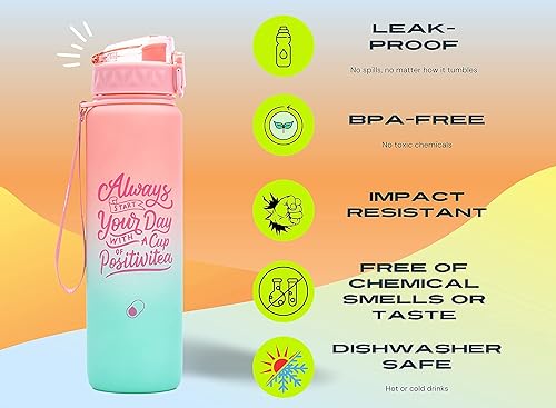 Miniatura 8 de H2O Cápsula INSPO de medio galón soleado mañana y 32 onzas de flor de loto Set de botellas de agua motivacionales con marcador de tiempo y paja