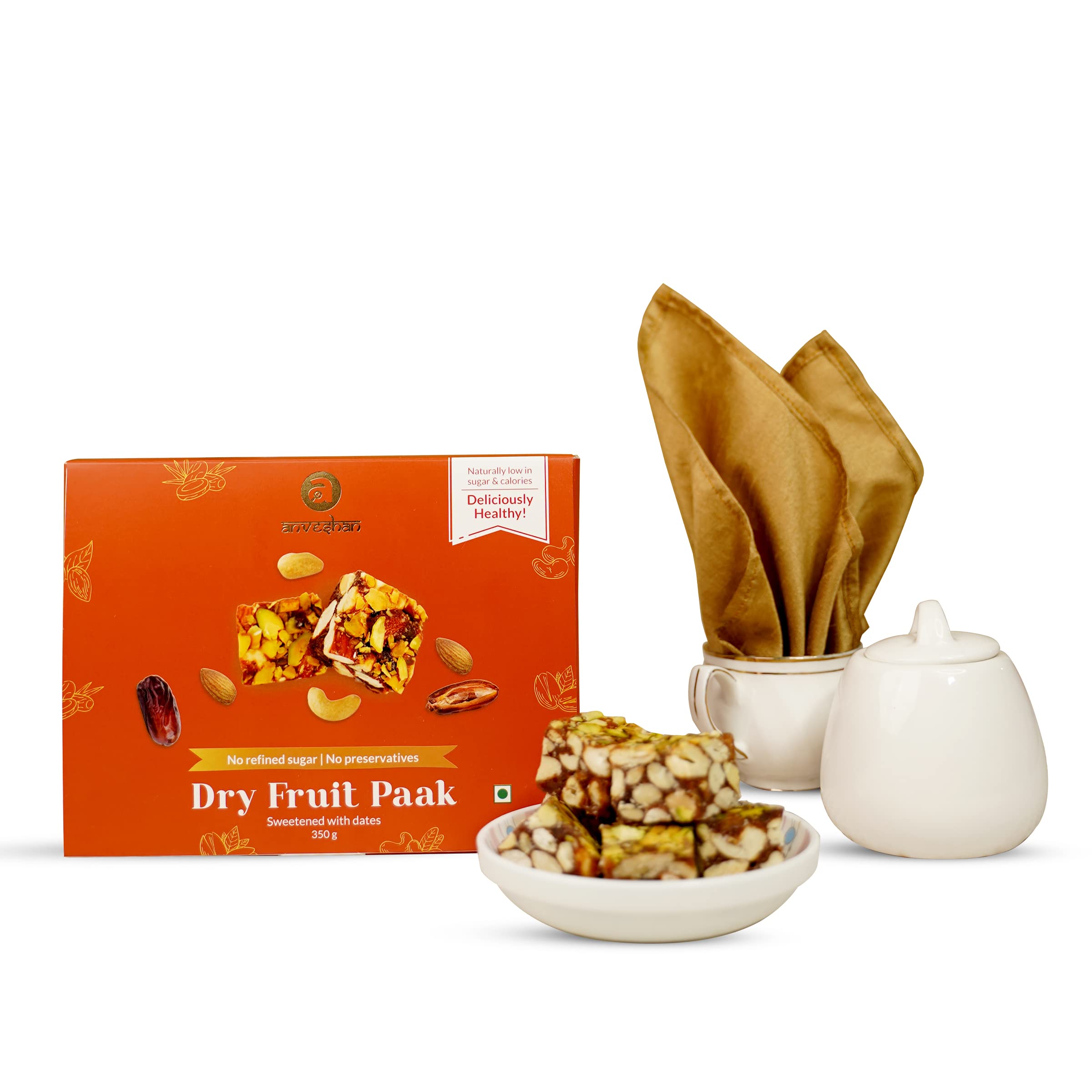 Anveshan Dry Fruit Paak Holi Hmaper - 350gm | Super Healthy Holi Hamper for Gifting | Sugar Free | 100% Natural | Made Using Dates, Nuts, A2 Desi Cow Ghee