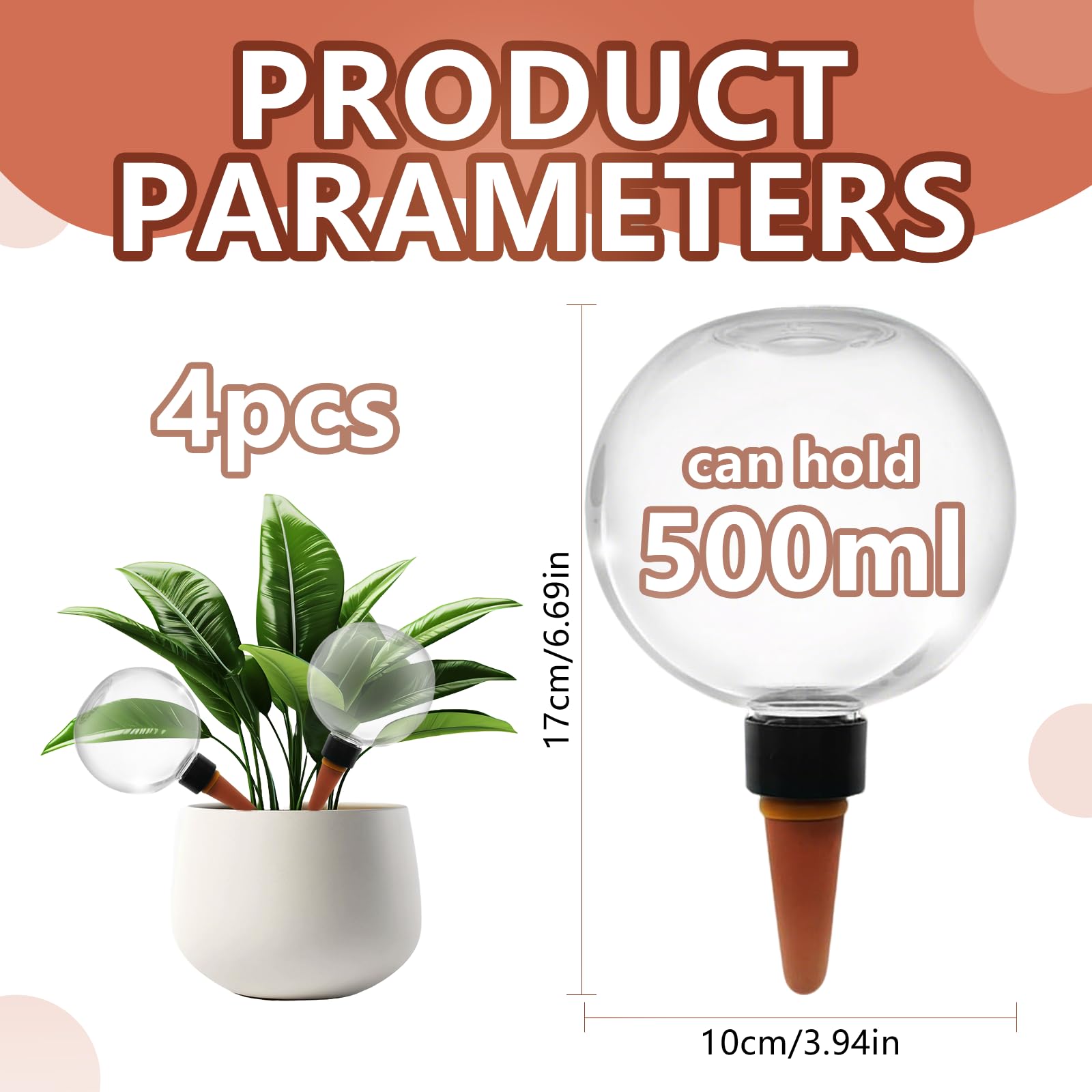 Lot de 4 Boule Arrosage Plante, Boules D'Irrigation pour Plant, Ampoules d'arrosage automatiques, bulbes d'irrigation Transparents, Globe d'Arrosage Plant 500ml, pour balcons Plantes de Jardin