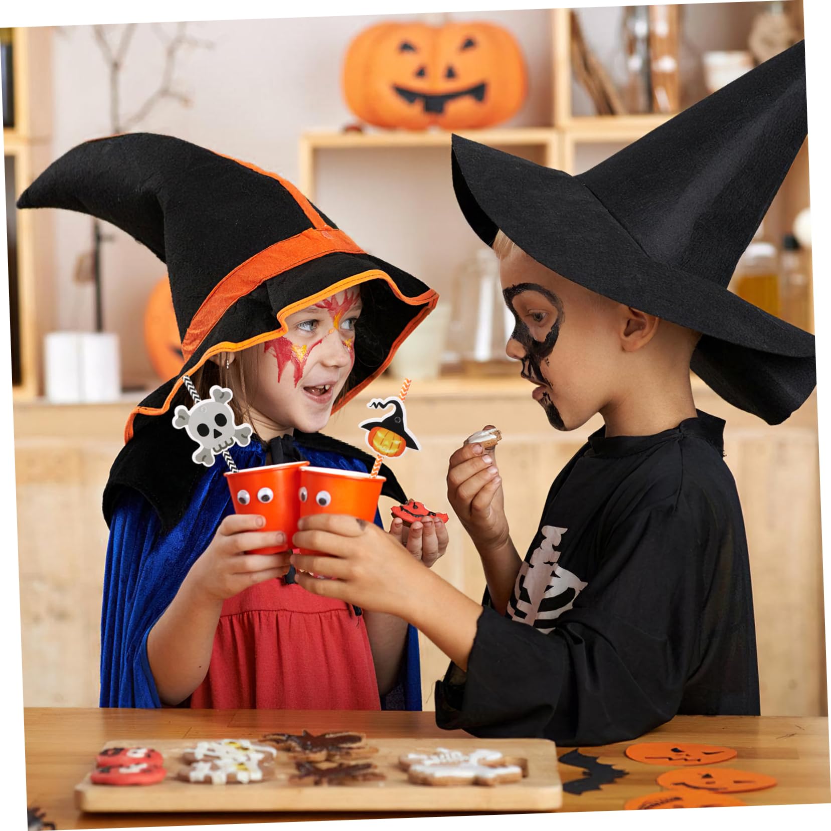 POPETPOP 6confezioni Cannucce di Carta di Halloween Stampa Colorata Righe Decorazioni per Feste e Uso in Famiglia Realizzate Materiali di Carta Sicuri da Usare