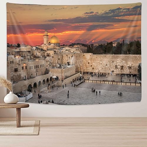 Miniatura 5 de Tapiz de pared occidental de la ciudad de Jerusalén, decoración de Kotel Sukkah, tapices de pared de lamentación occidental para dormitorio,