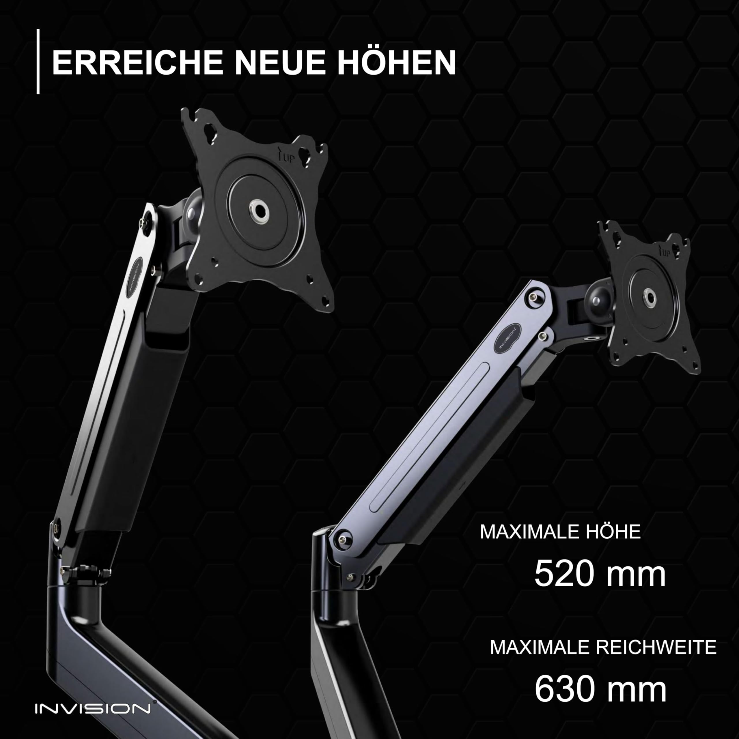 Invision Doppel-Monitorarm für Bildschirme von 24-35 Zoll, ergonomisch, höhenverstellbar (gasunterstützt), neigbar, drehbar und ausziehbar, VESA 75 mm und 100 mm, Gewicht 2 kg bis 15 kg (MX900)