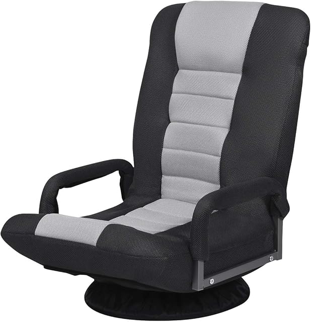 CASART Folding Sofa Chair, 360 Degree Swivel Lazy Floor Sofa with 6-Position Adjustable Backrest, High Back Padded Reading Gaming Lounge Recliner Chairs for Living Room, Bedroom and Office (Grey)