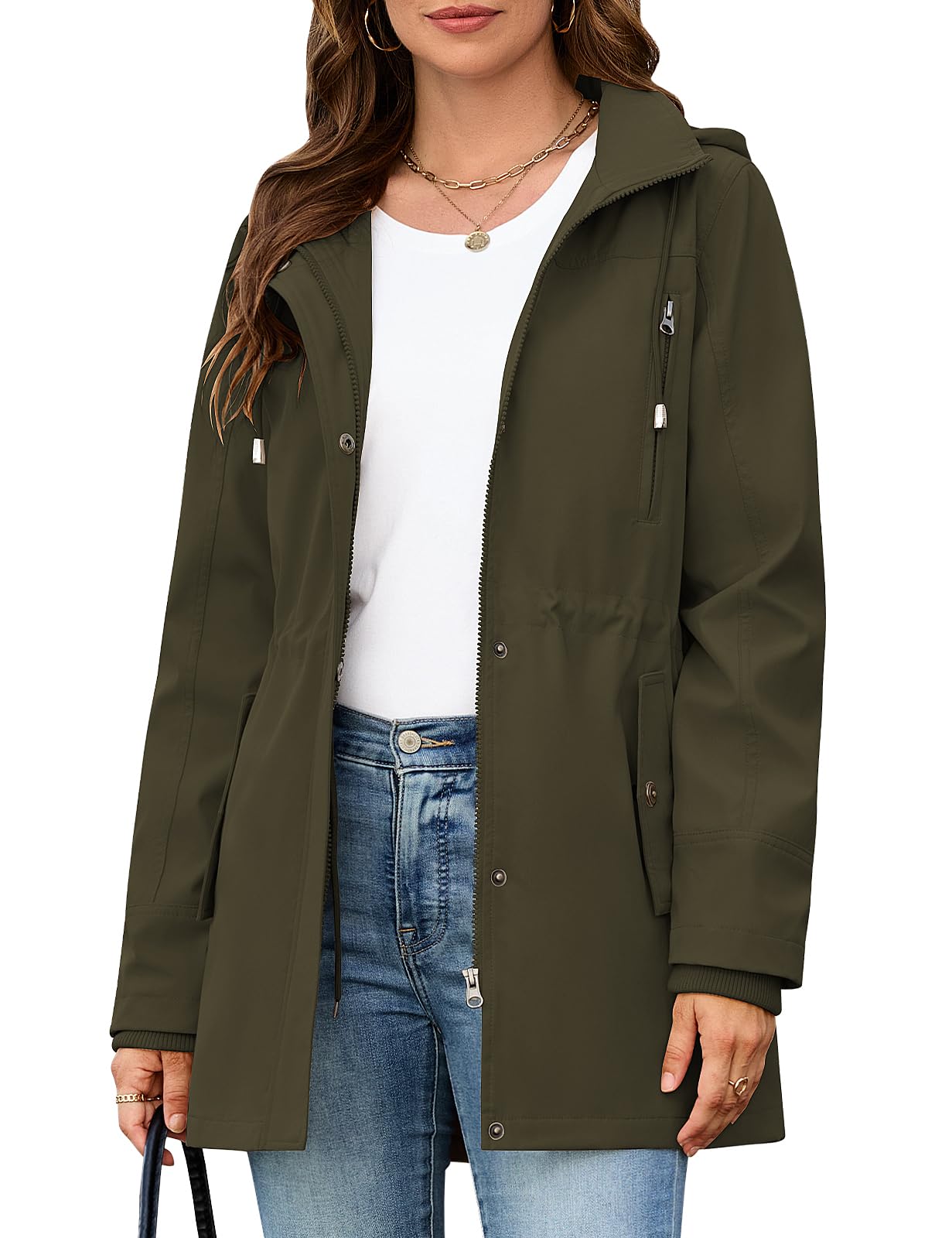 Tuopuda Chaqueta de Mujer Ligero Primavera Otoño Entretiempo Cazadora Casual Chaqueta Cintura Alta Cordón Abrigos con Capucha y Bolsillos