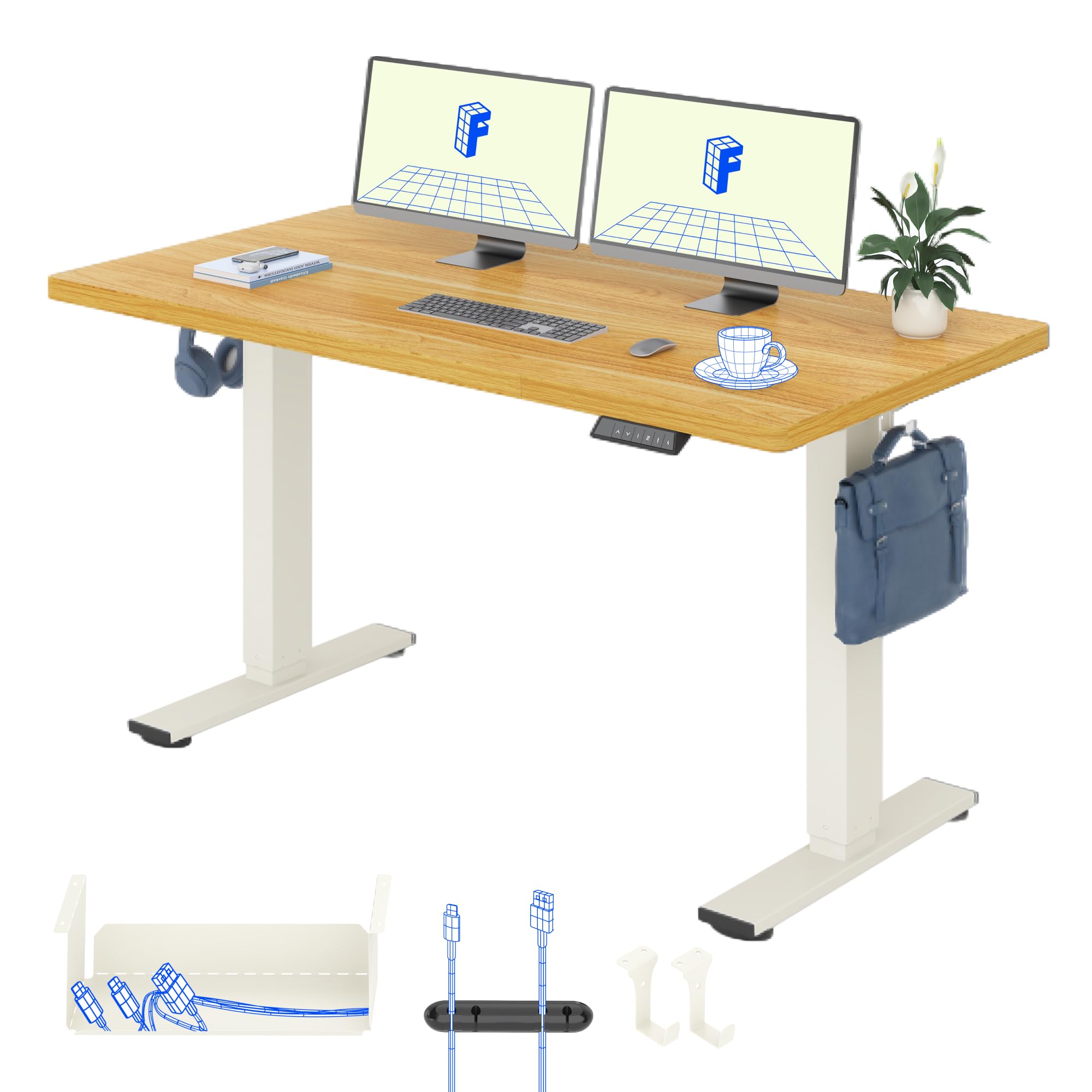 FLEXISPOT Scrivania Regolabile in Altezza 160×80 cm – Con Ganci e Piano Monoblocco, Scrivania Ergonomica con Display LED Altezza e Funzione Memoria