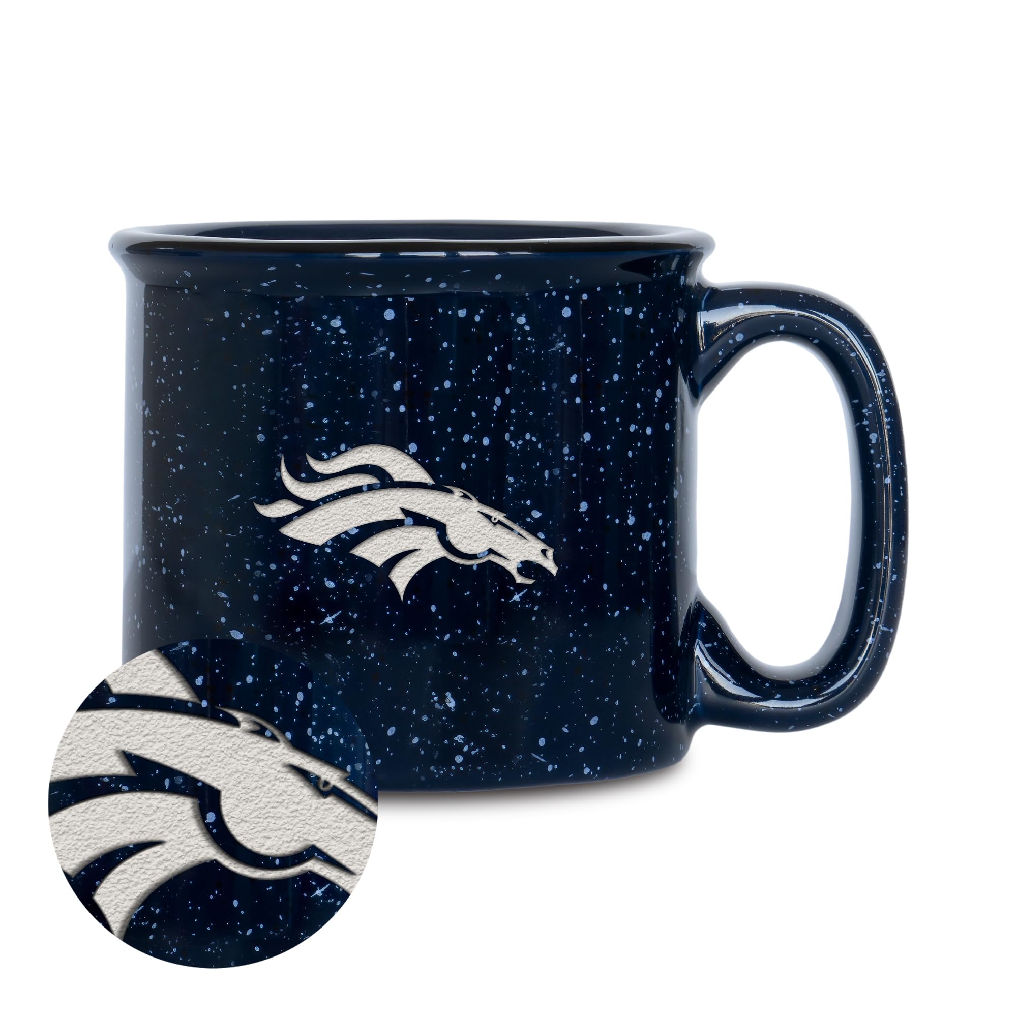 Rico Industries NFL Football Denver Broncos Speckle 12oz Laser Engraved Campfire Mug