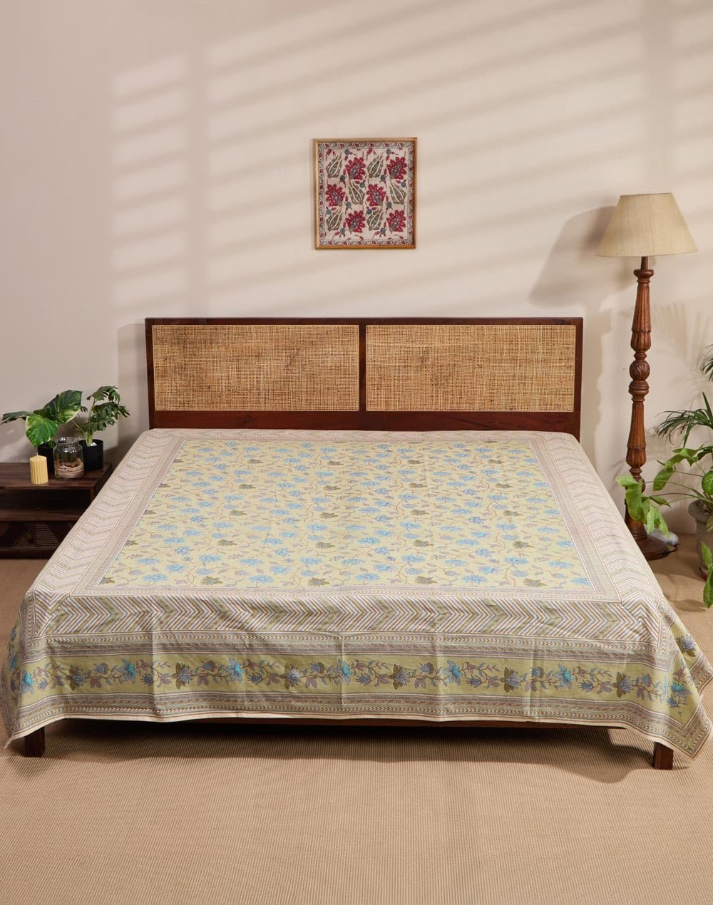 Fabindia Green Tarinika Cotton Printed Double Bed Cover-image-18