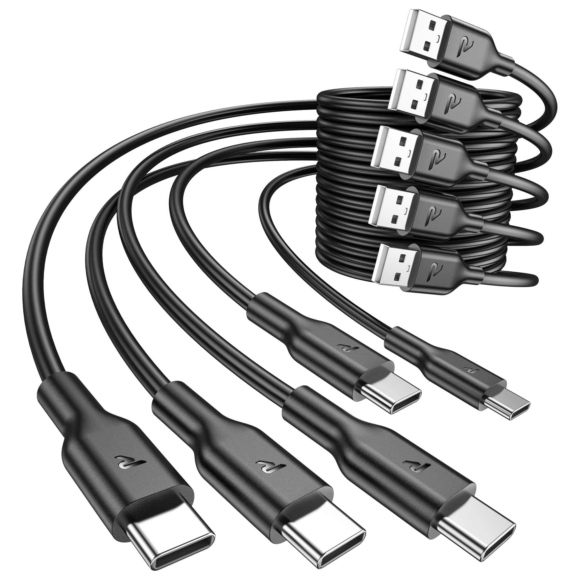 RAMPOW Cavo USB A a USB C [5Pack 2M], Cavo USB Type-C Ricarica Rapida 3A, Cavo USB C per iPhone 15, Cavo Tipo C per iPhone 16/16 Pro/15/15 Pro, iPad Pro/Air, Samsung S24/S22/S21,Xiaomi OnePlus