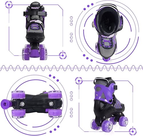 Miniatura 4 de MammyGol Patines de ruedas para niños y niñas, 4 tamaños ajustables para niños y jóvenes, con todas las ruedas iluminadas, patines cuádruples para