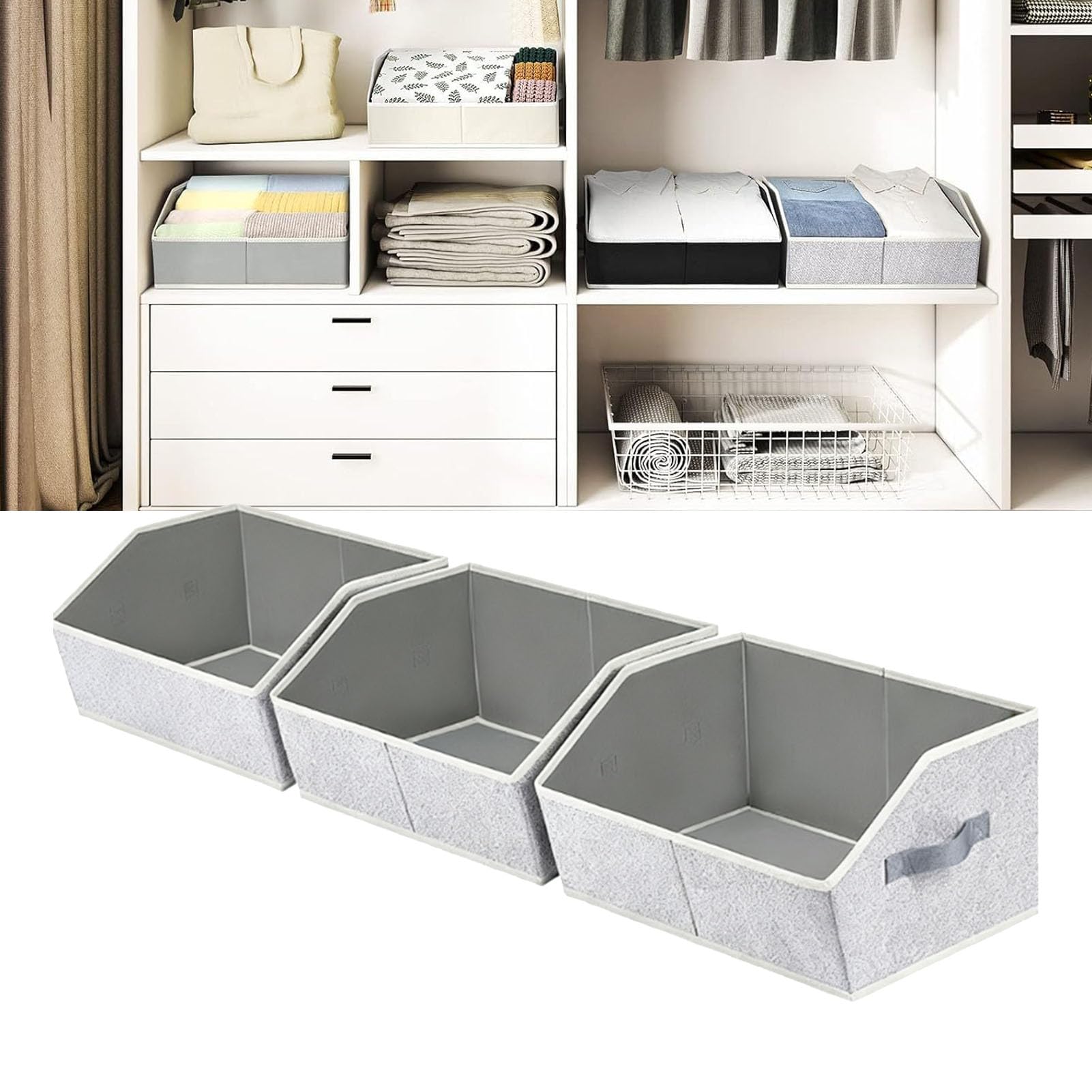 Eujgoov Contenitori Portaoggetti Trapezoidali Pieghevoli in Tessuto, Grandi Organizzatori per Armadio con Maniglie, Soluzione Organizzativa da 6 Pezzi per Camera da Letto e Soggiorno (GRAY)