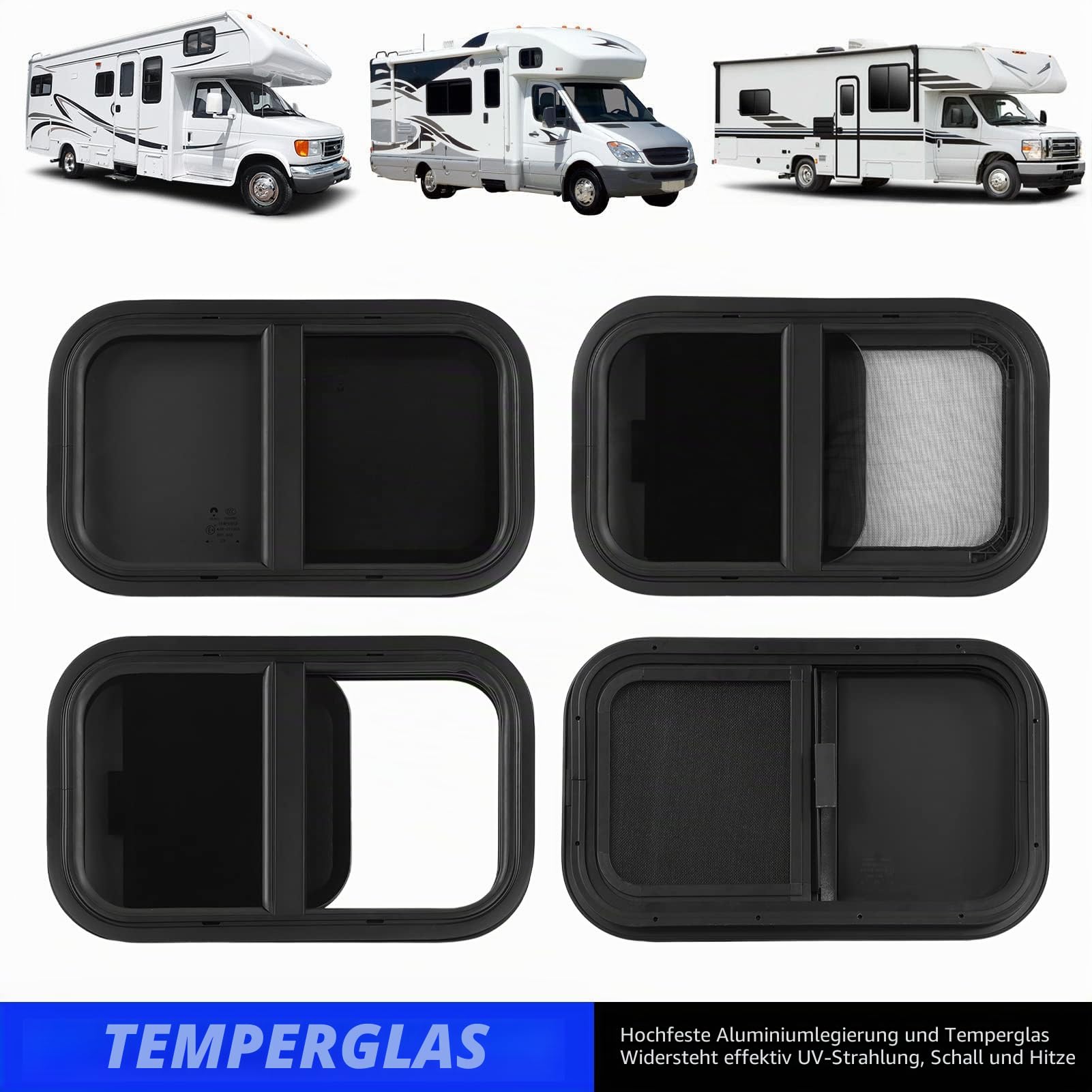 Camper Fenster mit Fliegengitter, Caravan Seitenfenster Push Up Ausstellfenster Insektenschutz Sonnenschutz Fliegengitter Wohnwagenfenster, für RV Wohnwagen Wohnmobil Caravan