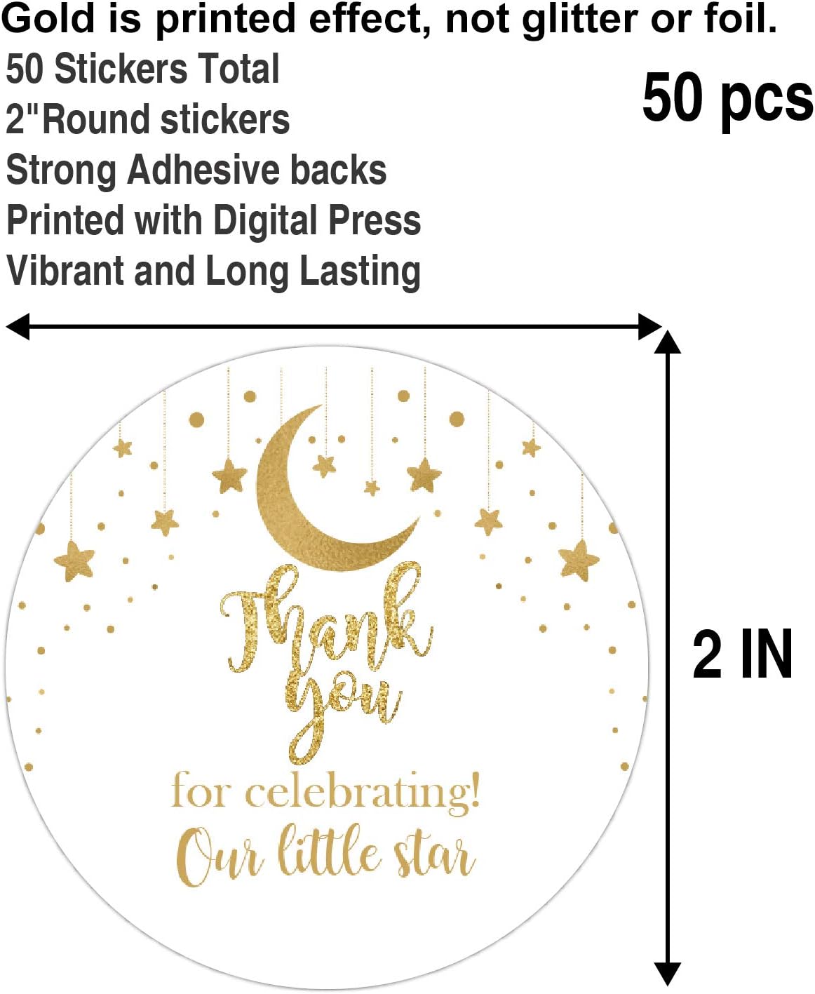 50 Thank You for Celebrating Our Little Star Stickers, Thank You Gift Stickers for Celebrating, Gold Glitter Baby Shower Party Favors for Birthday, Party, 2 Inches - Image 2