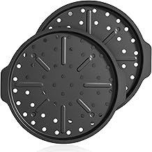 HONGBAKE Pizza Pan with Holes 12 Inch, Nonstick Pizza Tray for Oven with Widen Handles, Hot Air Pizza Crisper Tin Set of 2, Round Baking Sheet for Frozen & Homemade Pizza, Grey