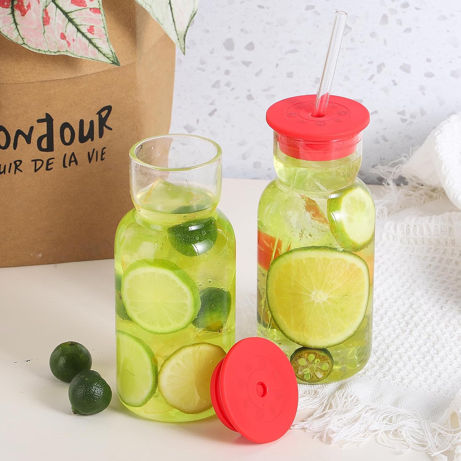 17 oz Glass Cup with Lid and Straw, Glass Tumbler with Straw and Lid, Vintage Glassware for Whiskey Cocktail Beer Juice, Iced Coffee Cups with Lid (1 PACK) - Image 3